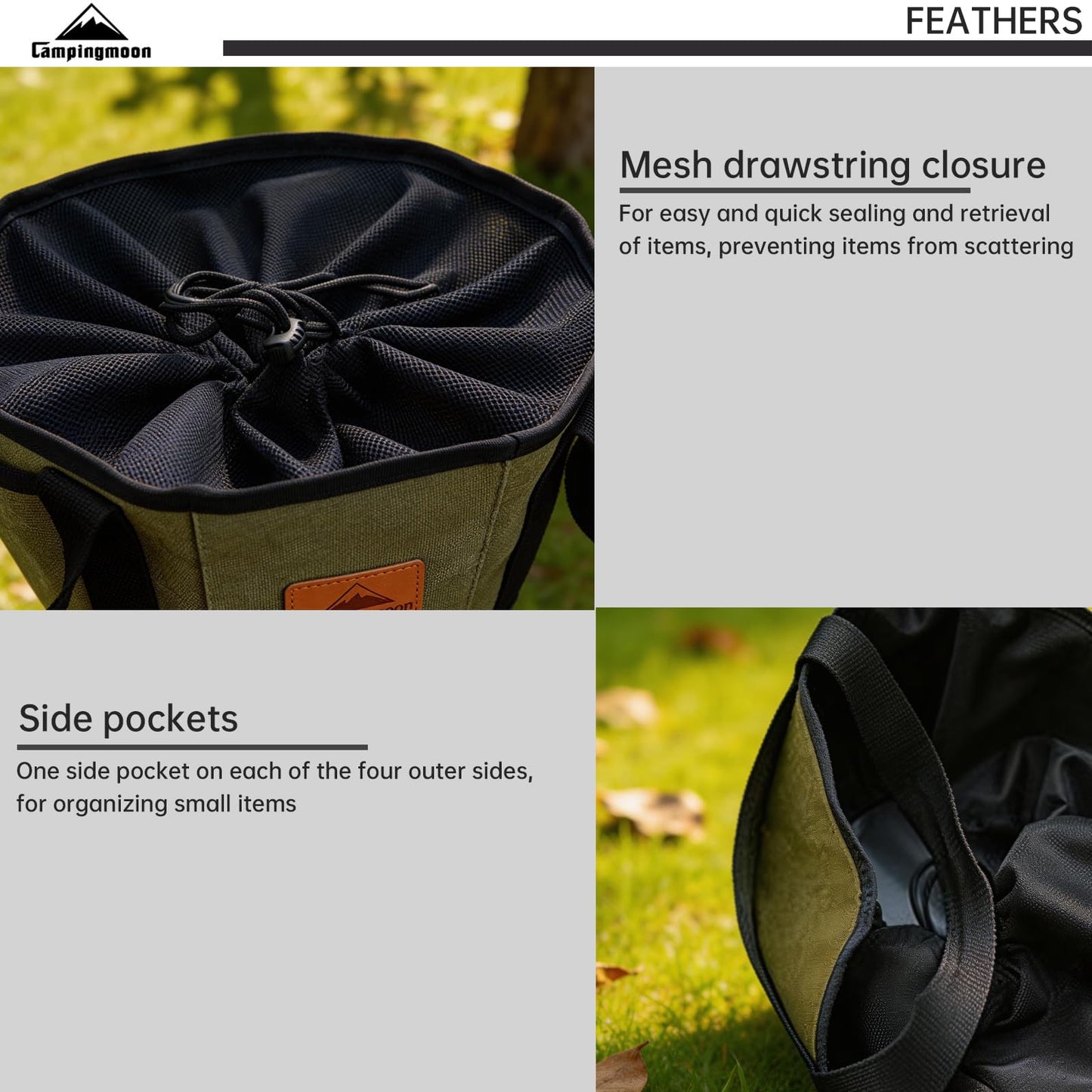Campingmoon 10 In Dutch Oven Bag, Heavy Duty Canvas Camping Storage Bag with Drawstring, Portable Cookware Organizer for Cast Iron Pot, Anti-Scratch Protection for Camping Picnic