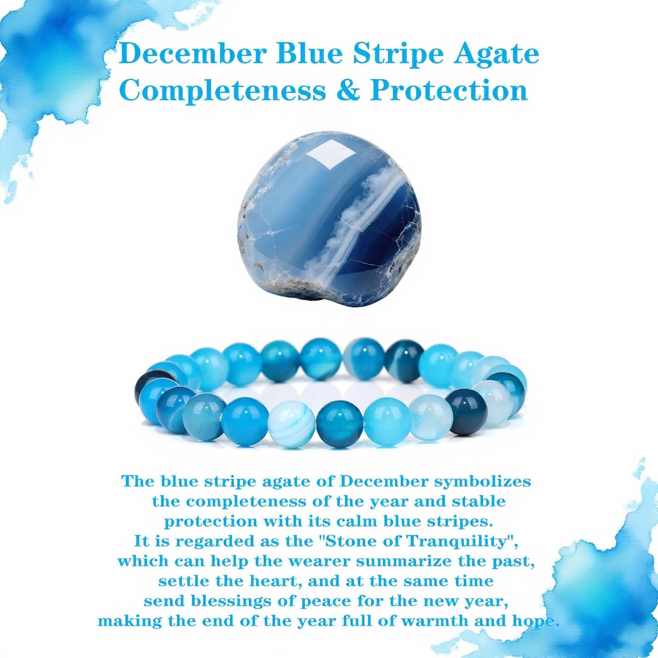 Crgwxzl December Birthstone Bracelets for Women Men,Healing Crystal Protection Stone Blue Stripe Agate Beads Bracelet,String Wrap Zodiac Month Bracelets Birthday Jewelry Gifts