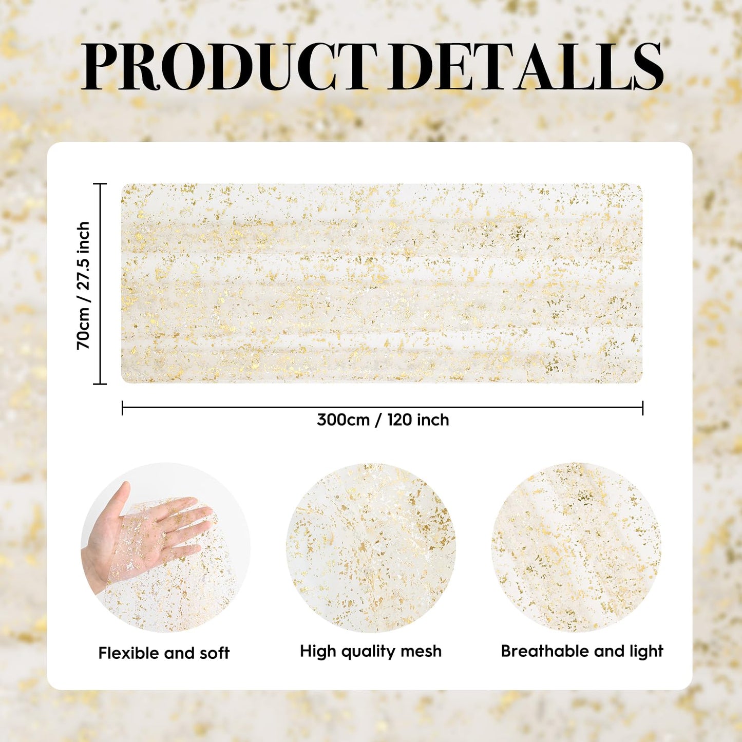 Artoid Mode Beige Gold Gauze Table Runner 120 Inch 10FT, Glitter Metallic Foil Sheer Dining Wedding Anniversary Holiday Birthday Table Decor for Home Party