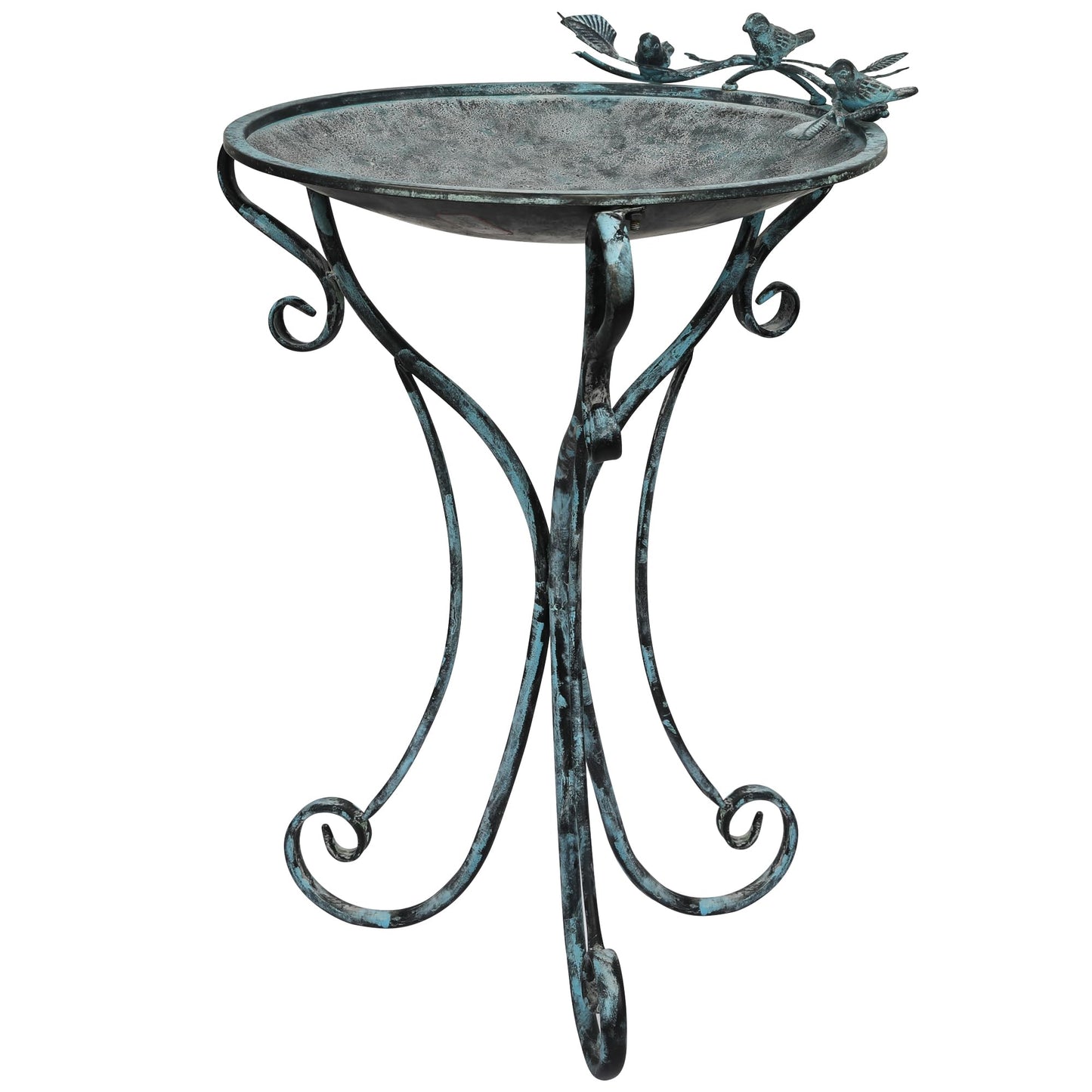 Solution4Patio 16.7" Metal Bird Bath with Perch - Rust-Resistant Outdoor Garden Decor, Shallow Wide Bowl & Foldable Stand for Birds/Plants