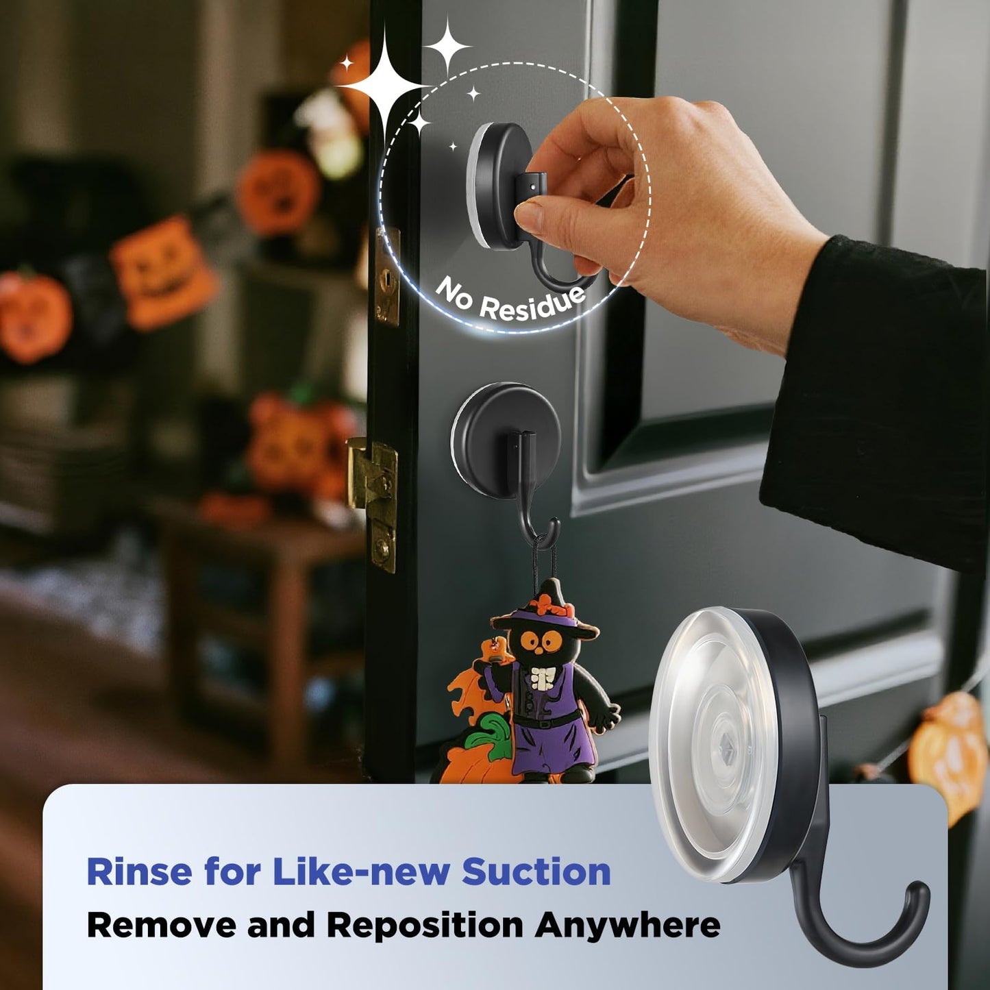 OUTXE Suction Cup Wreath Hanger, Upgraded Reef Hook for Front Door/Glass Window/Over Door, Christmas/Thanksgiving/Halloween/July 4th/Easter/Valentine/Spring/Summer/Fall (Black, 2-Pack)