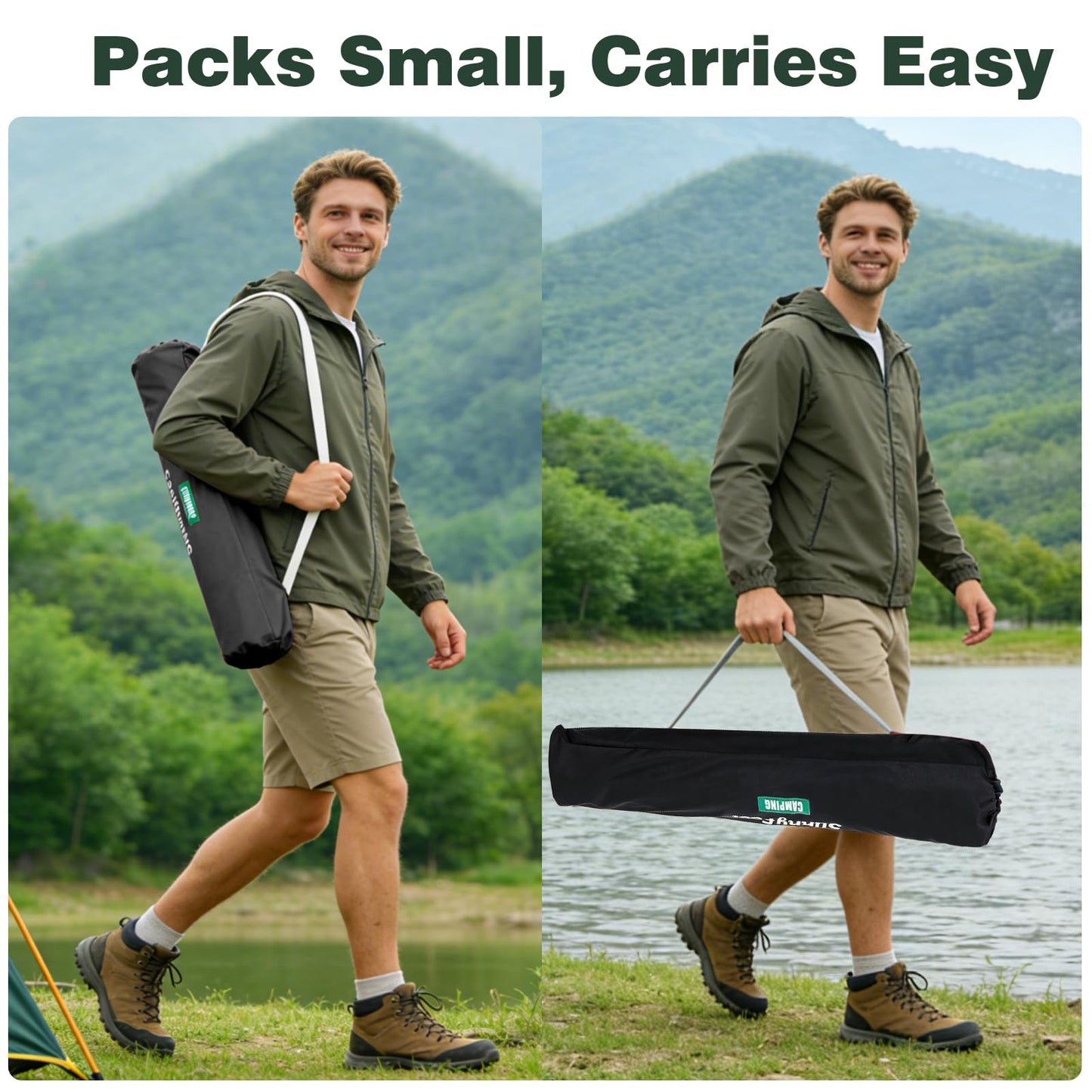 SUNNYFEEL Folding Camping Table- Collapsible Portable Beach Table with 4 Cup Holders & Carry Bags, Tailgate Table for Outdoor Excursion Picnic Hiking Fishing Travel Parties, Black