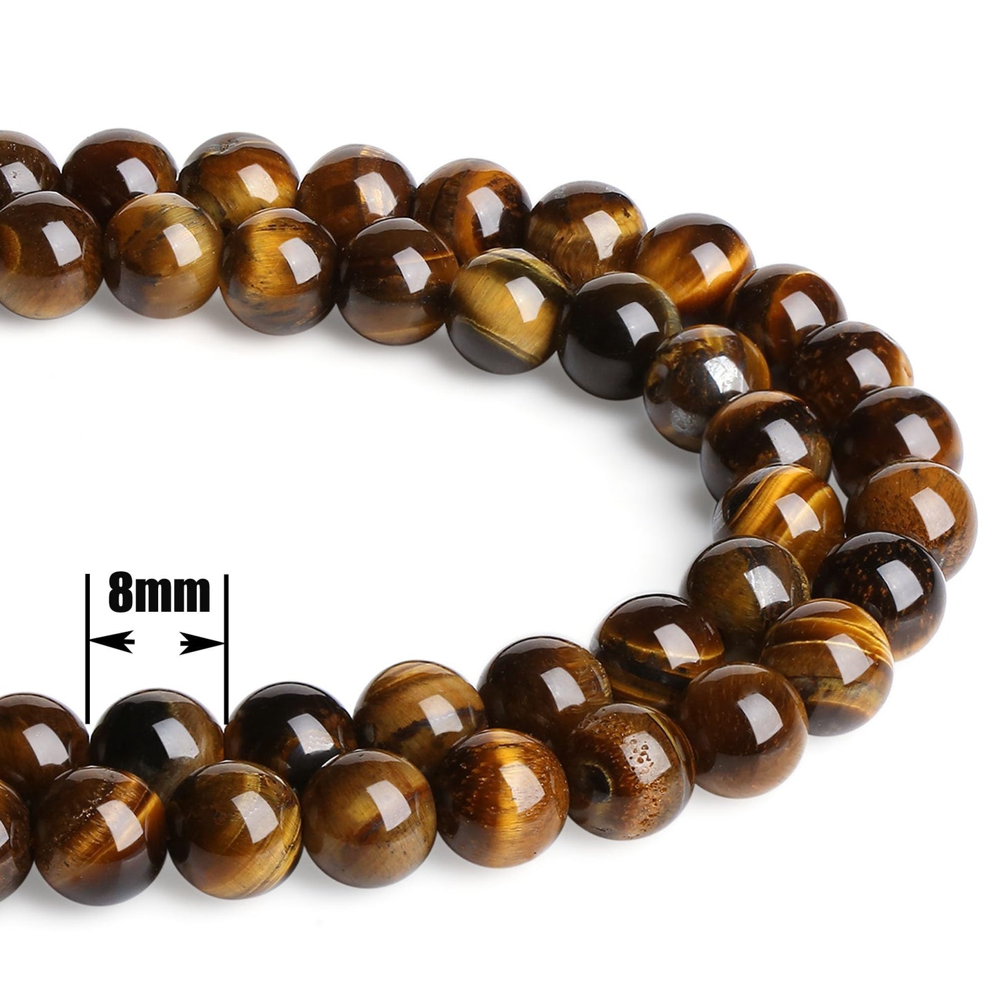 QINJIEJIE 100PCS Yellow Tigers Eye Beads 8mm Natural Stone Beads Round Loose Gemstone Bead for Bracelet Beading Crystal Jewelry Making DIY Necklace Earrings 0.32"