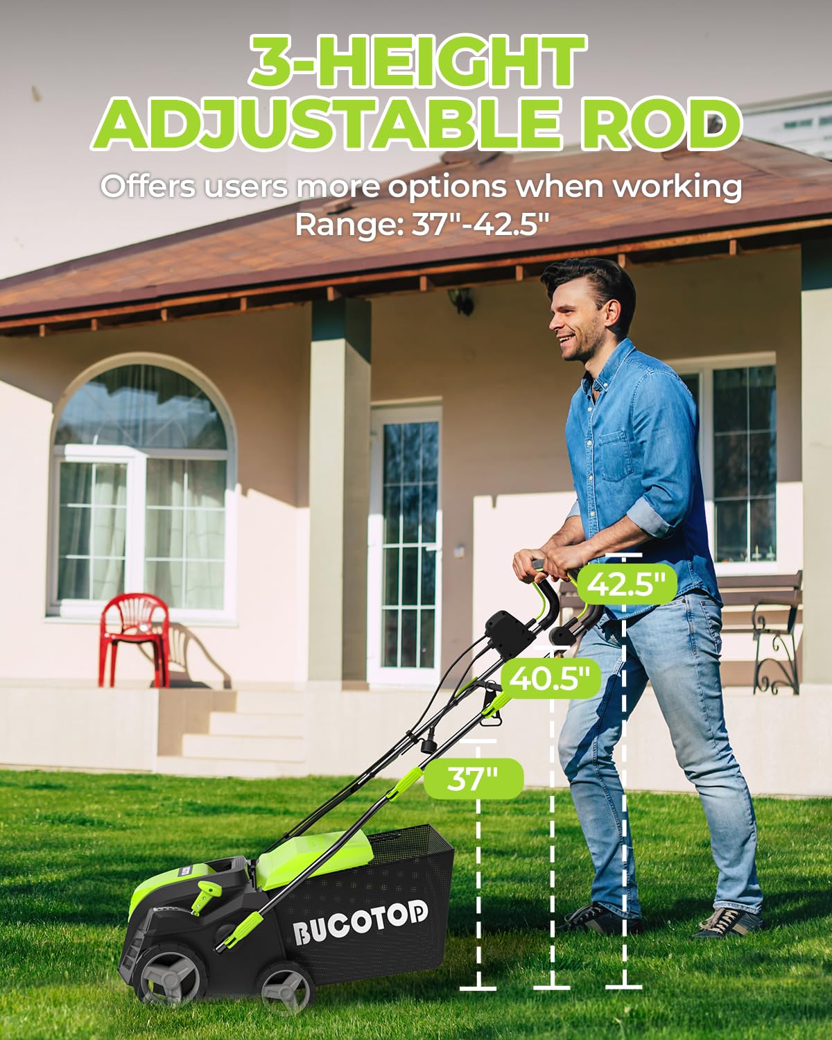 2-in-1 Dethatcher & 16-Inch Scarifier Electric Corded, 15 Amp Copper Motor, Electric Lawn Dethatcher with 5-Position Depth Adjustment, 14.5 gal Thatch Bag,Walk Behind for Yard Lawn Garden Care