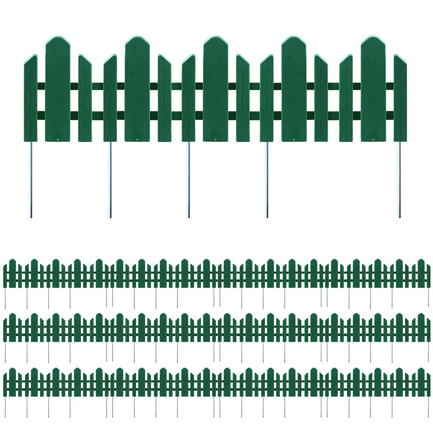 Sunnyglade 12 Pack Garden Edging Decorative Border Recycled Plastic Landscape Garden Fence Flexible No-Dig Spikes,Dark Green