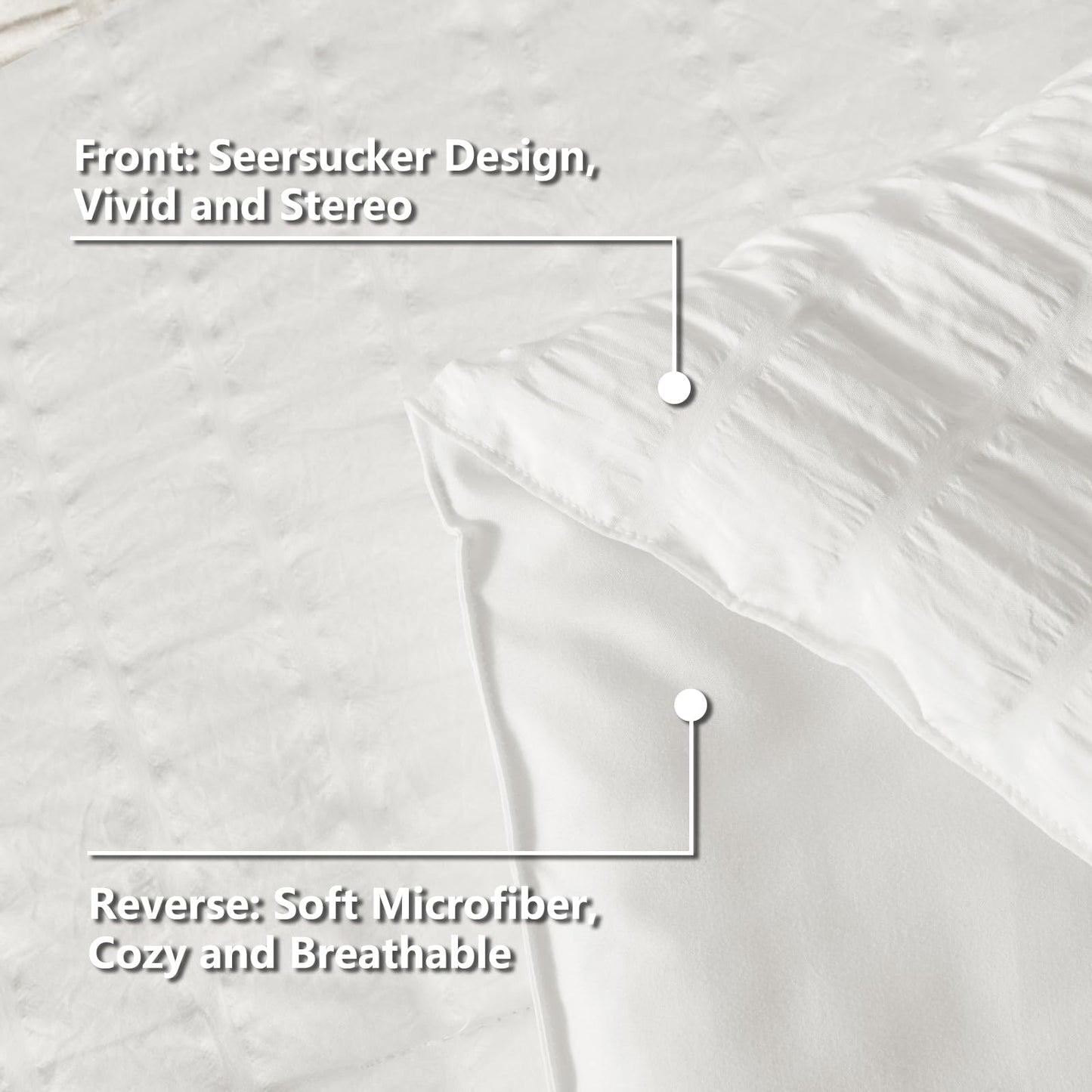 CozyLux Queen Comforter Set White Seersucker 7 Pieces Bed in a Bag Queen Comforter Set with Sheets, Luxury Soft Bedding Set with Down Alternative Comforter, Sheets, Pillowcases & Shams for All Seasons