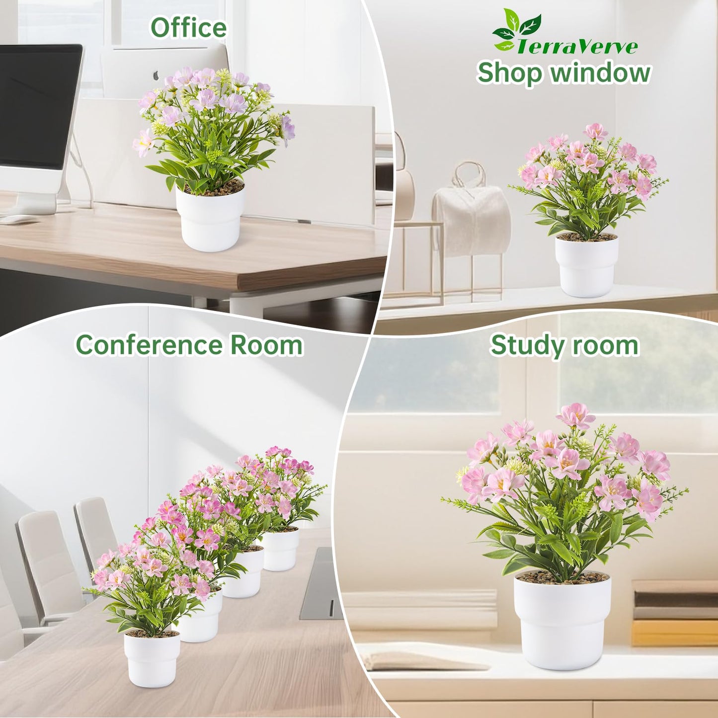 TerraVerve 3-Piece Artificial Table Plant ， Lifelike Indoor Plants for Home, Office, Bedroom, Bathroom Decor ，Rustic Farmhouse Style mini Potted plantsry