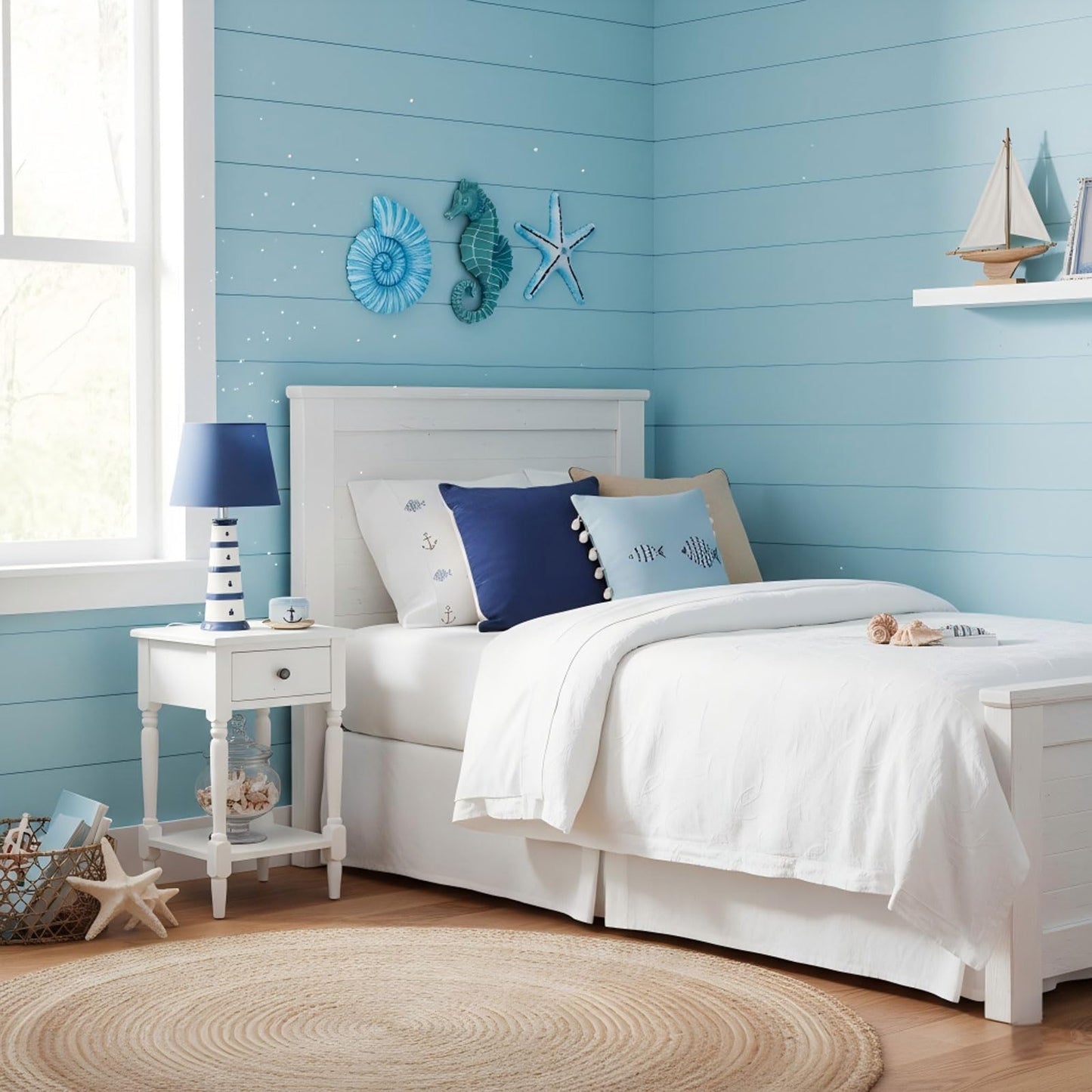 AIM & GGKK 3D Art Ocean Beach Wall Decor Coastal Decorations Sets with Starfish, Seahorse,Conch for Bedroom Bathroom Livingroom Beach House