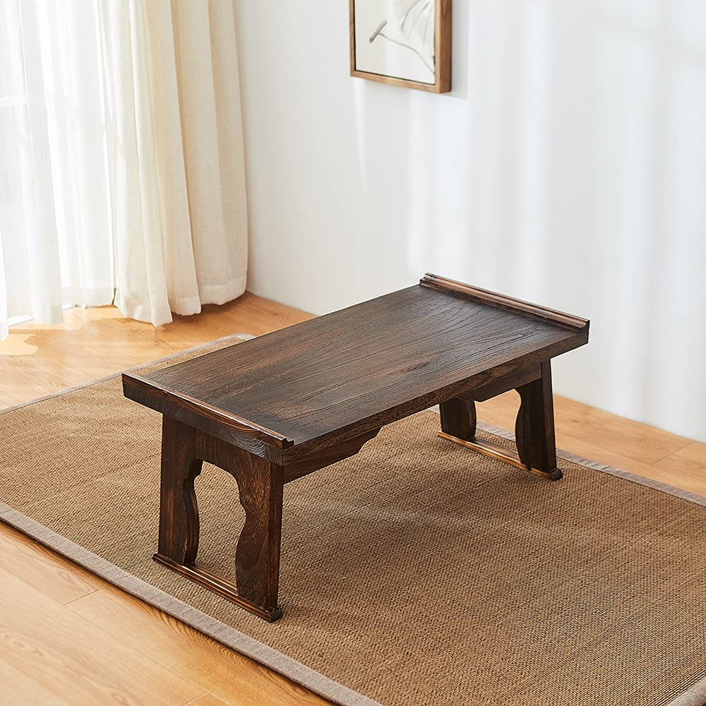 SINOBEST Foldable Wooden Laptop Desk, Breakfast in Bed Serving Tray, Japanese Floor Table for Tea & Coffee, Portable Antique Meditation Altar (23.6”x13.4”x10.6”)
