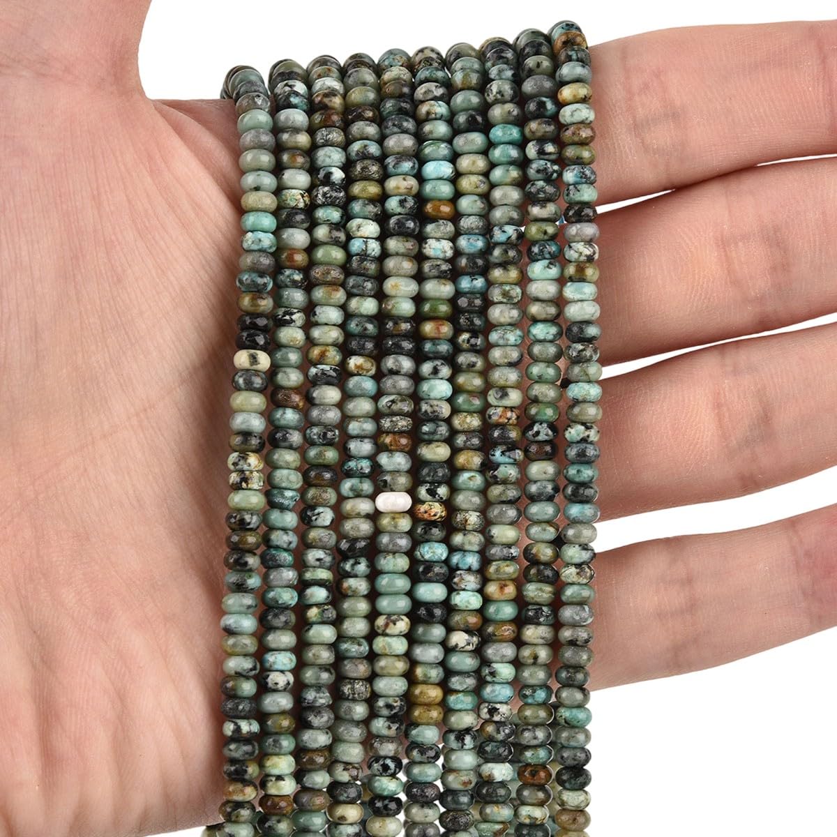 160pcs 4x2mm Natural African Turquoise Disk Rondelle Spacer Semi Precious Gemstone Loose Stone Beads for Jewelry Making 15 Inch