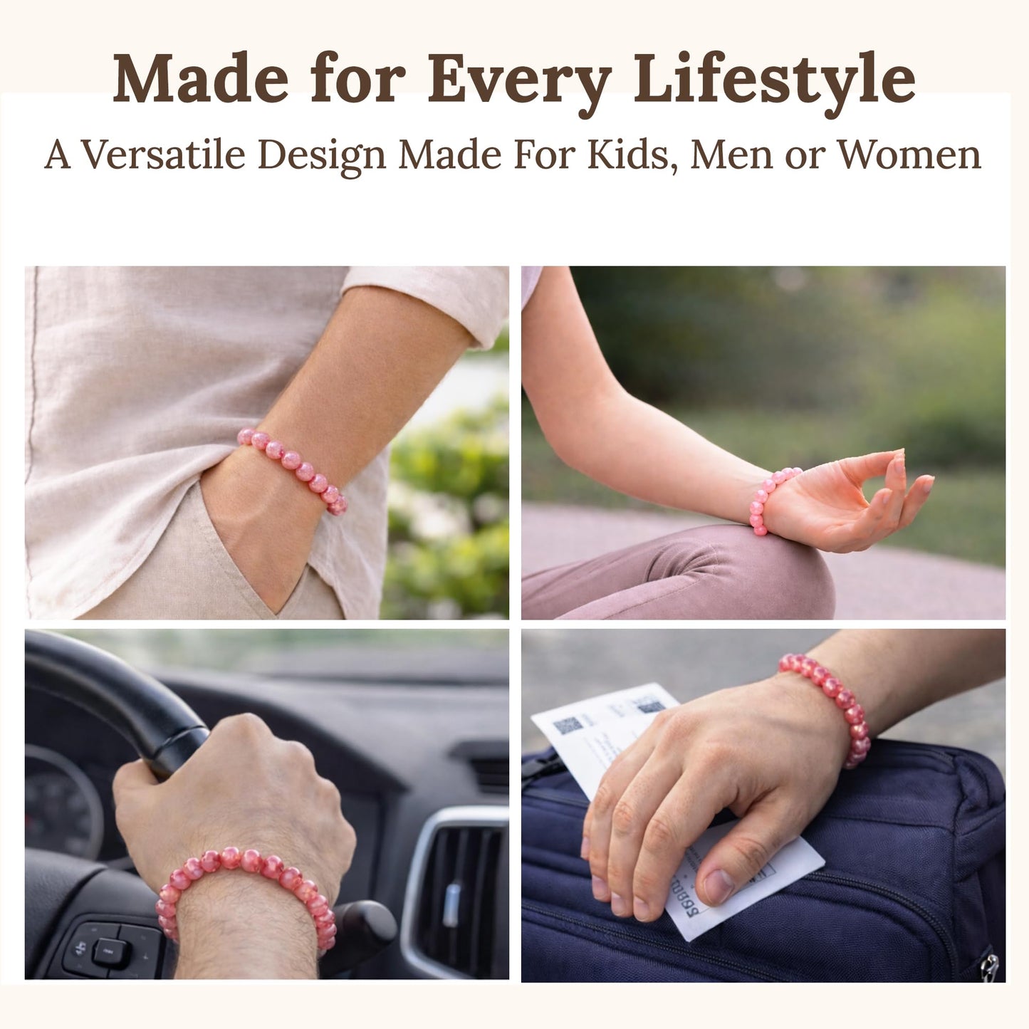Elm City Direct 8mm Natural Stone Beaded Bracelet – Unisex Crystal Stretch Bracelets for Men & Women, Chakra & Healing Jewelry, Gift-Ready Beaded Bracelets (Watermelon Crystal, 8mm)