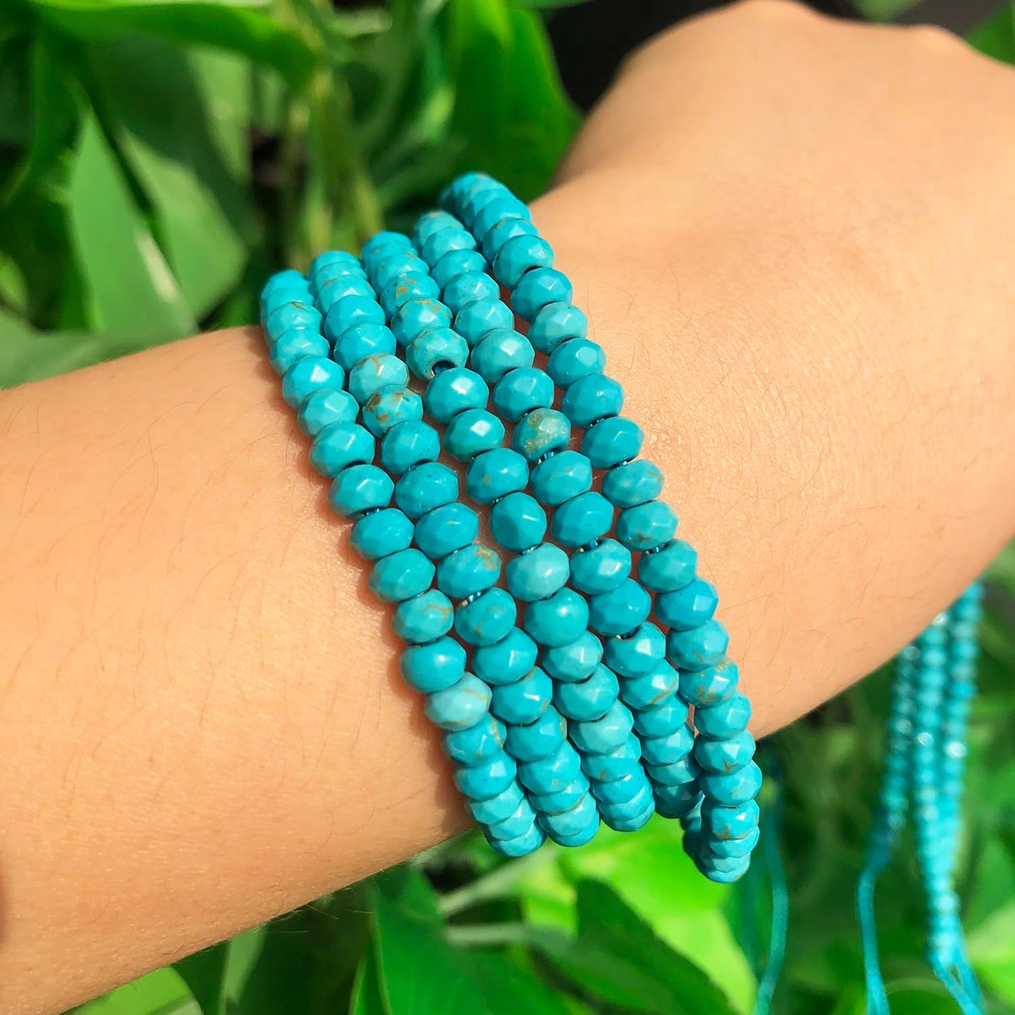 2 String 220PCS 3x5mm Natural Turquoise Stone Beads for Jewelry Making, Songxi Facted Loose Gemstone Beads for DIY Bracelet Necklace Making Supplies with Energy Healing Chakra Power