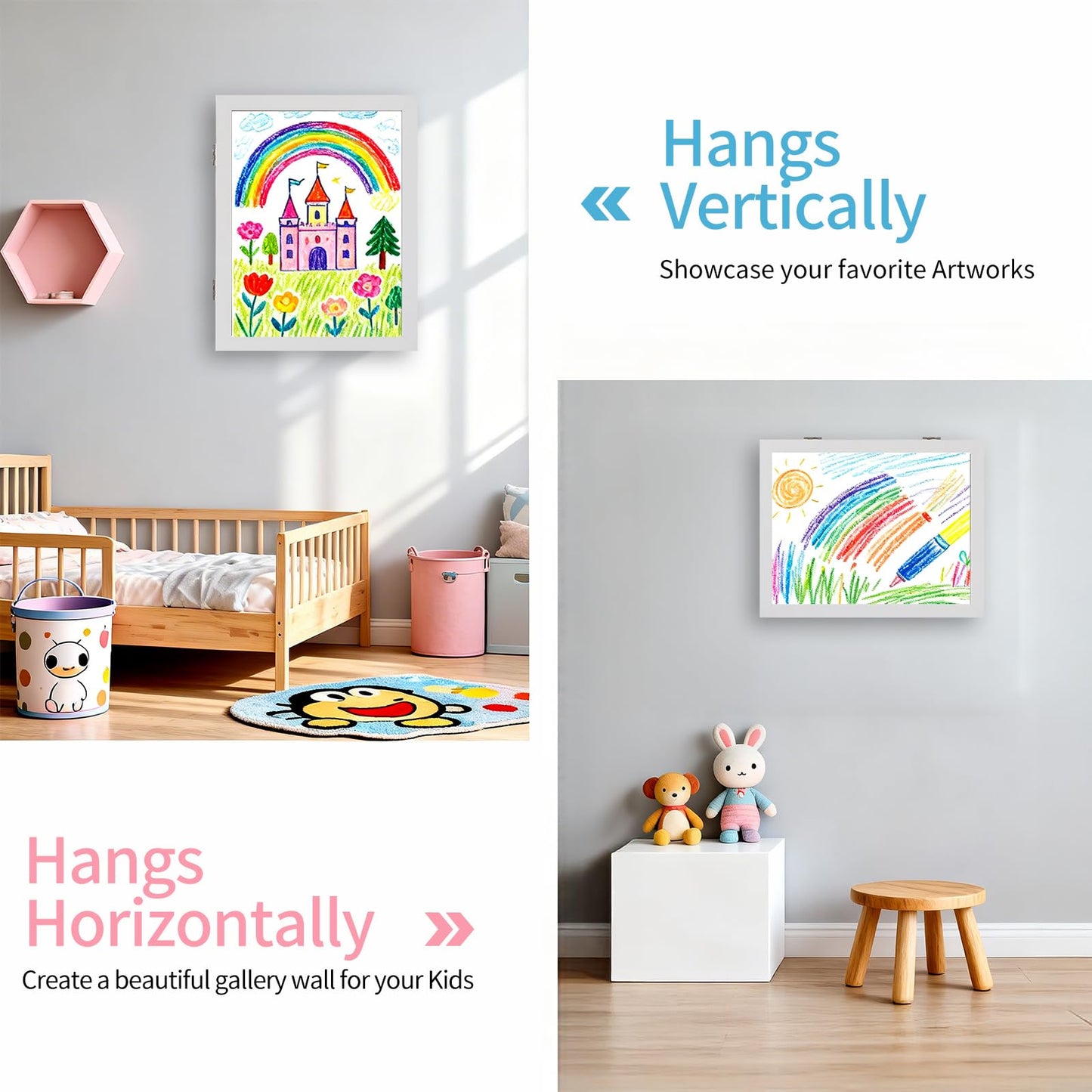 GiggleCraft Kids Art Frame 8.5 by 11 Picture Frame – 2-Pack Front Opening Framed Wall Art Pictures Wall Decor – Ready to Hang Kids Room Decor Ideal for Home, Classroom, Playroom - White