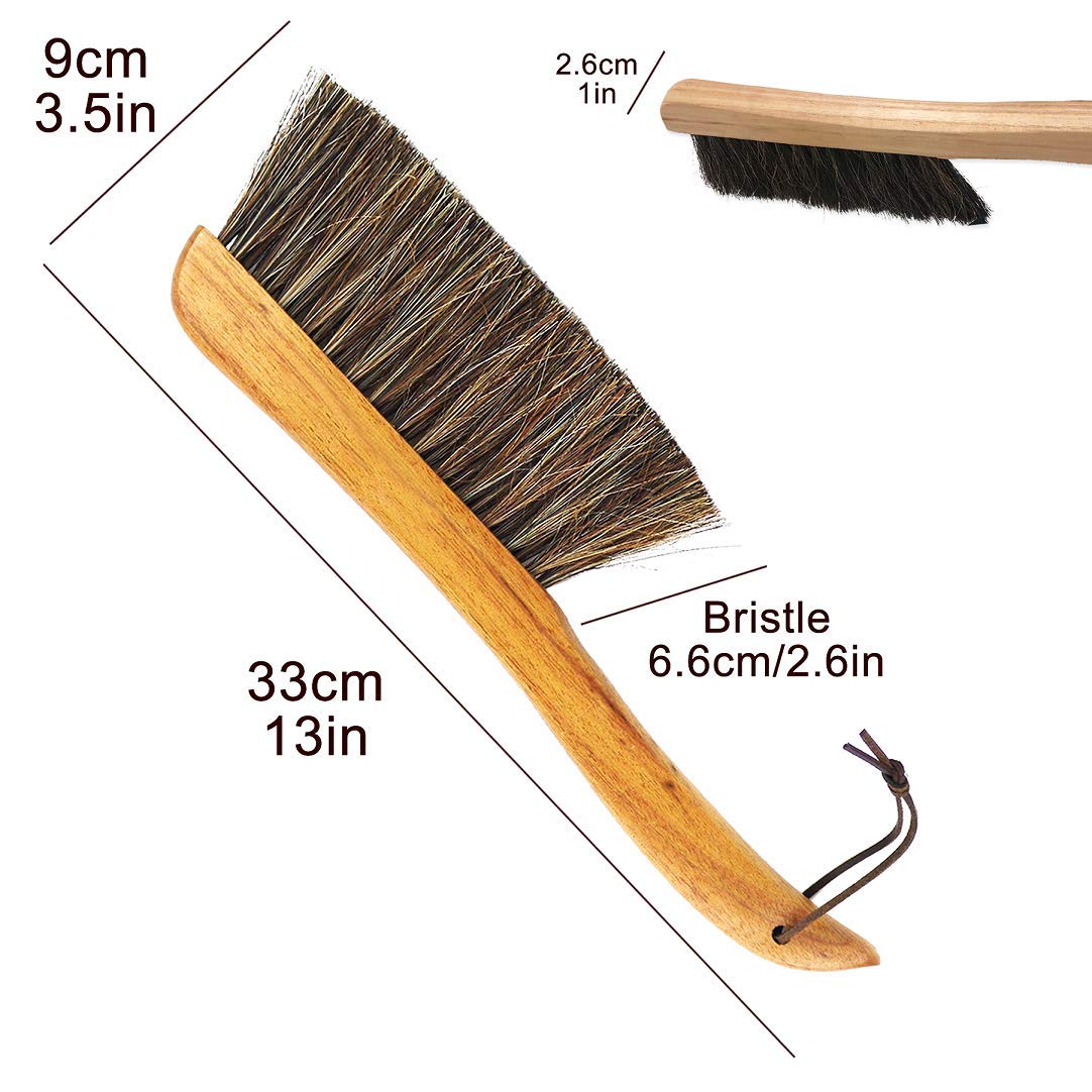 Counter Brush for Drafting, Patio, Bed, Fireplace, Woodworking, Outdoor Furniture Cleaning, Horsehair Shop Bench Brush, Wood Hand Broom Brush, 2 Microfiber Cleaning Cloth Included