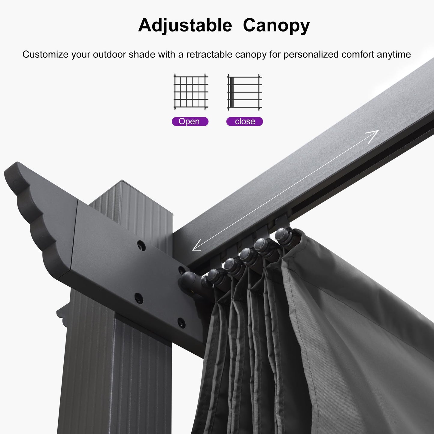 PURPLE LEAF 10' X 13' Outdoor Pergola with 4-Sided Curtains Retractable Canopy Patio Aluminum Sun Shade for Garden Deck Porch Gazebo Pavilion Grill Modern Yard Grape Trellis Pergola Gray