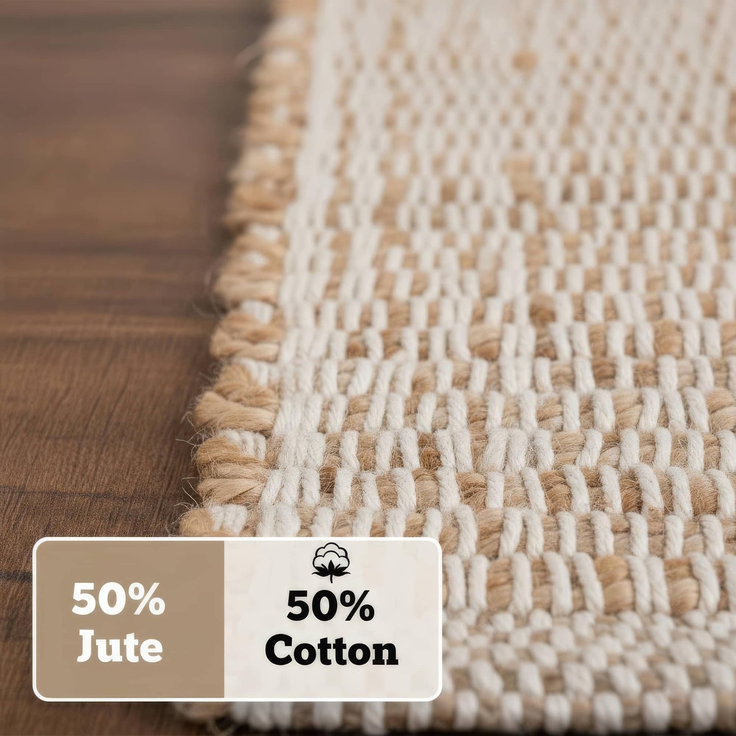 Neutral Jute Boho Rug 2x3 ft Braided Rug 2X3 - Earthy Farmhouse Cotton & Jute Carpet - Braided Rug for Kitchen - Reversible Woven Rug