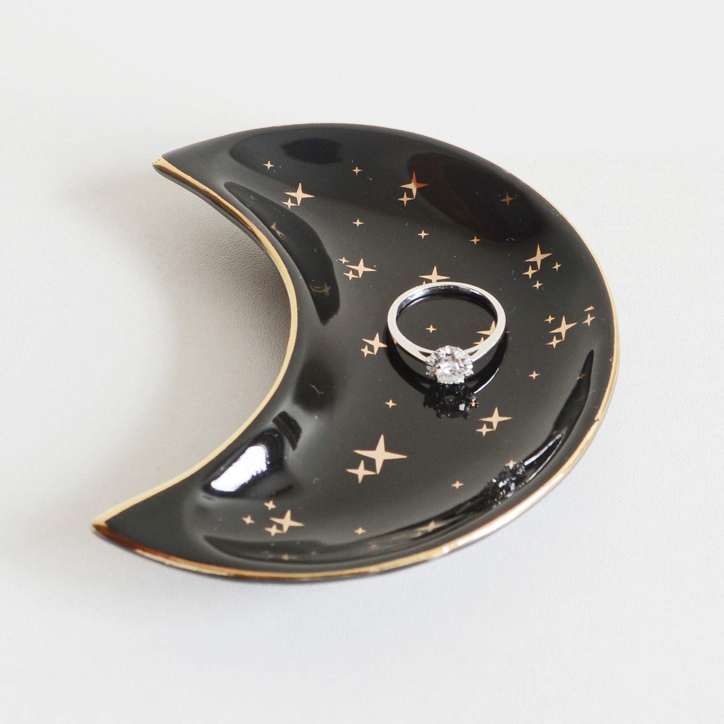 BIHOIB Small Moon Jewelry Dish Tray, Set of 2, Decorative Ceramic Trinket Dish, Modern Accent Tray for Vanity (White and Black)
