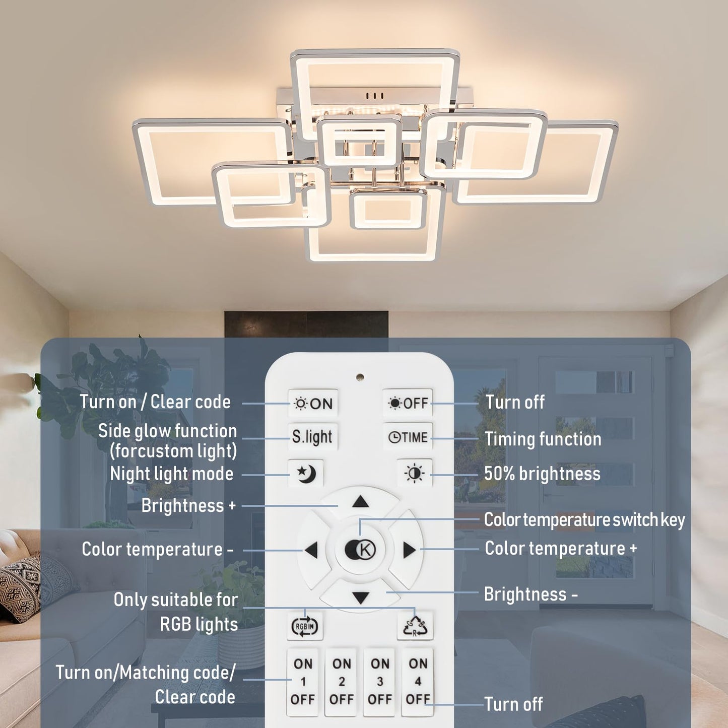 Vloitgol Modern Ceiling Light Fixtures Dimmable Flush Mount Modern Led Ceiling Light with Remote Control, Acrylic Ceiling Lighting Fixture for Living Room Dining Room Kitchen Ceiling Lamp