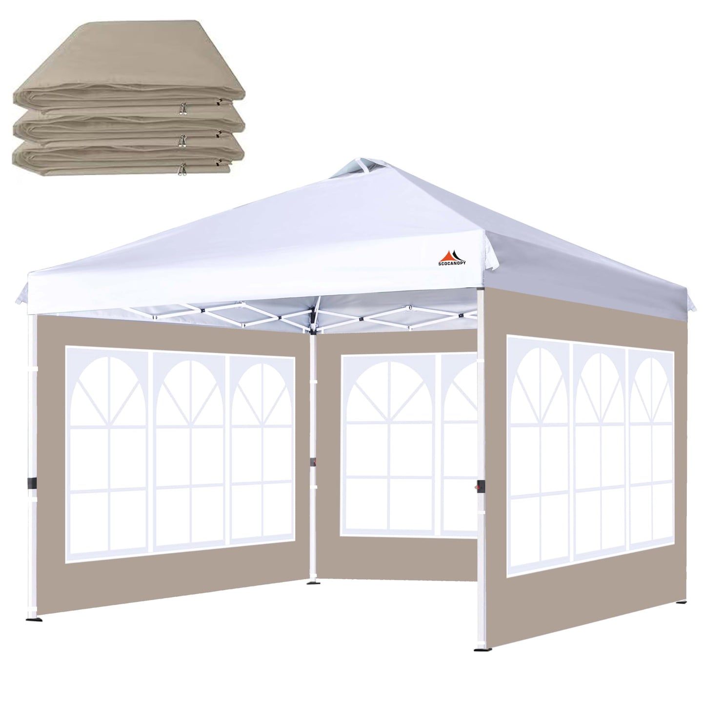 SCOCANOPY Church Window Sidewall for 10x10 Canopy Frame, 3 Pack Sunwalls Only,(Khaki)