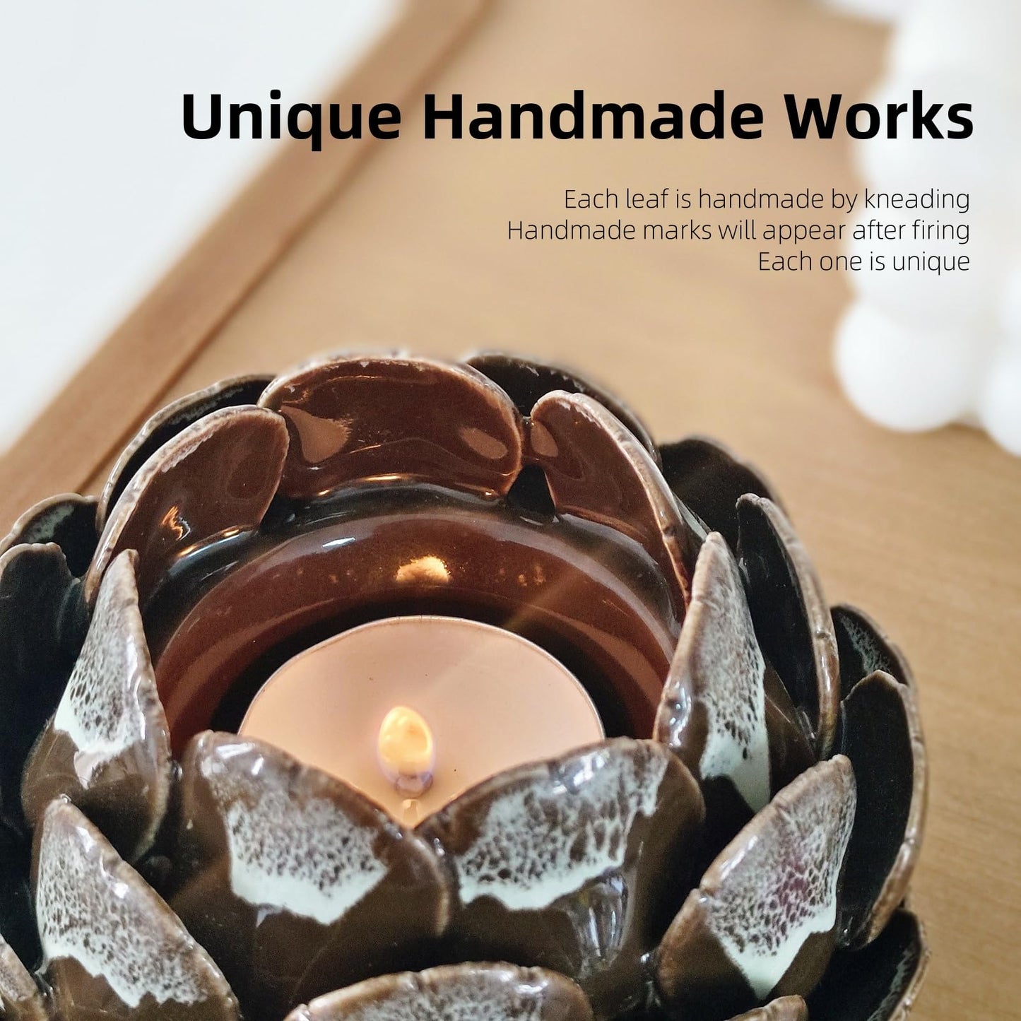 GANBEITEE Ceramic Candle Holder, Tealight Candle Stand, Handmade Pinecone Tea Light Holder for Home Decor Wedding Party (Coffee Colour