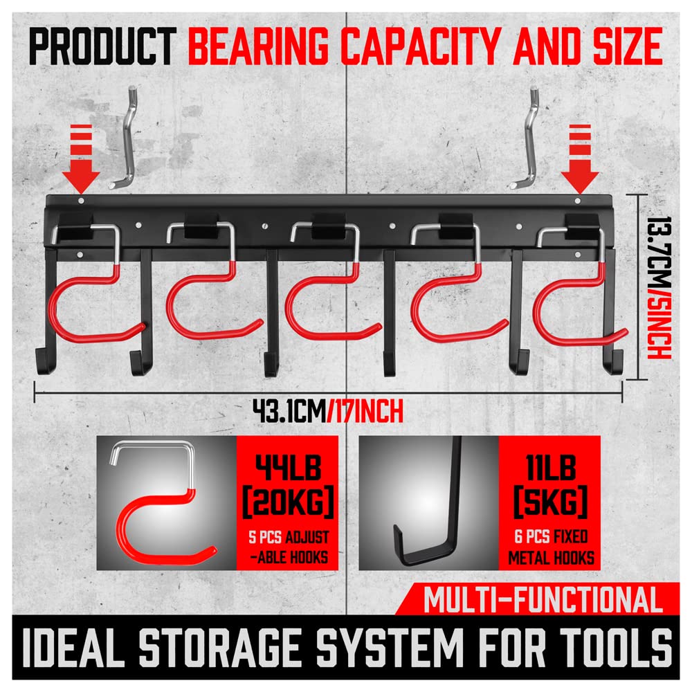 SEDY 68" All Metal Garden Tool Organizer Hooks - Garage Wall Organizer Sturdy Garden Tool Storage System Yard Tool Garage Tool Organizer Wall Mount Shed Organization Shovel Broom Rake Holder