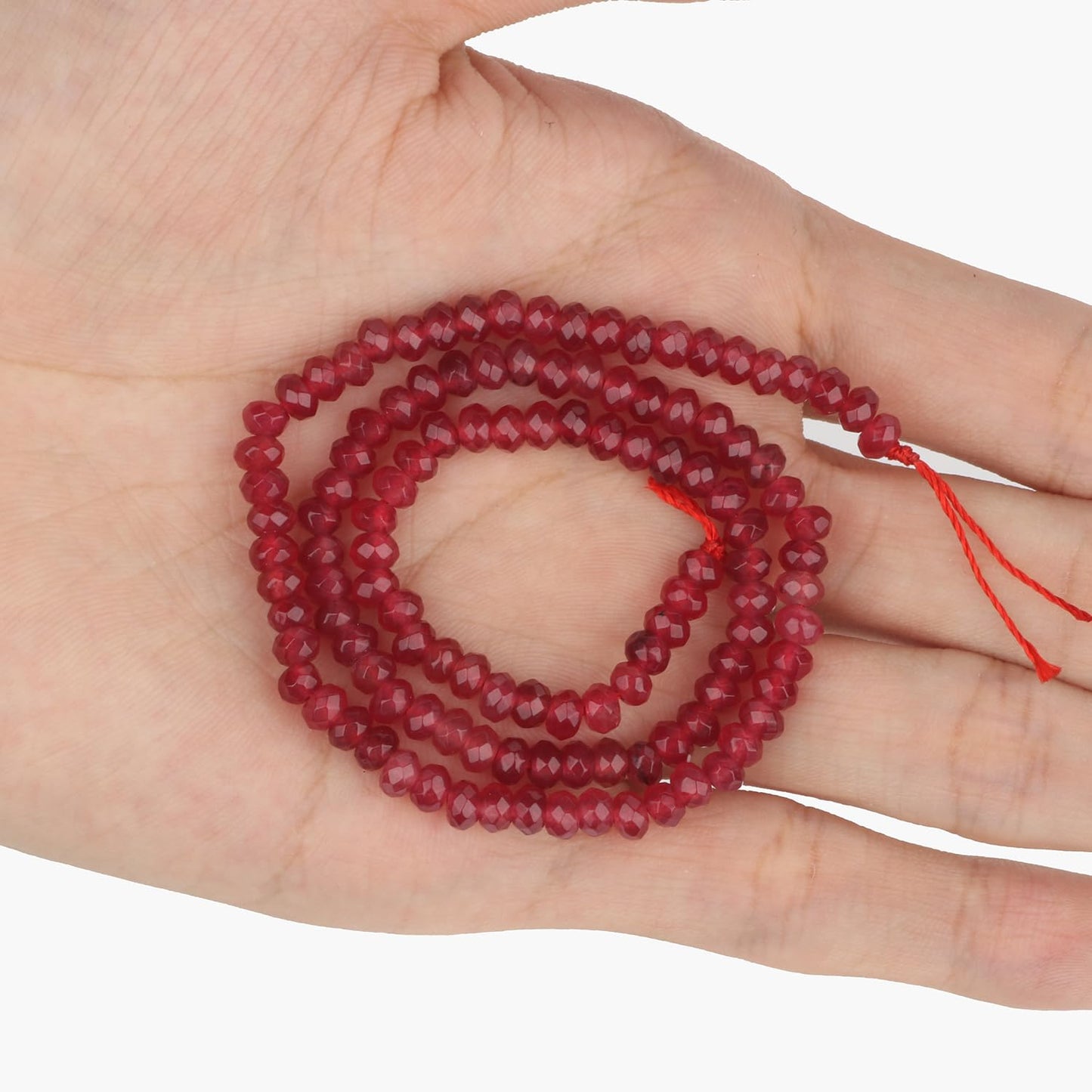2 String 220PCS 3x5mm Natural Dark Red Chalcedony Stone Beads for Jewelry Making, Songxi Facted Loose Gemstone Beads for DIY Bracelet Necklace Making Supplies with Energy Healing Chakra Power