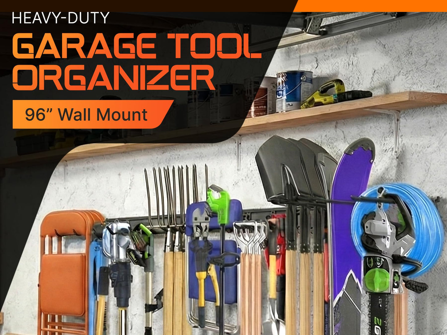 Evalote "48 Garage Tool Organizer Wall Mount - Heavy Duty 520lbs Metal Storage Rack, Easy Install Adjustable Hooks for Garden Tools Brooms