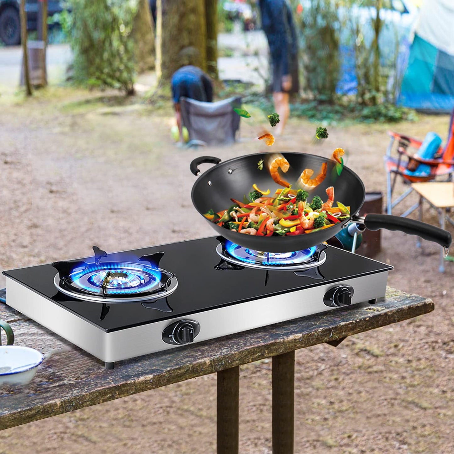 forimo Propane Gas Cooktop 2 Burners Gas Stove portable Tempered Glass Double Burners Stove Auto Ignition Camping Double Burner LPG for RV,Apartments,Outdoor