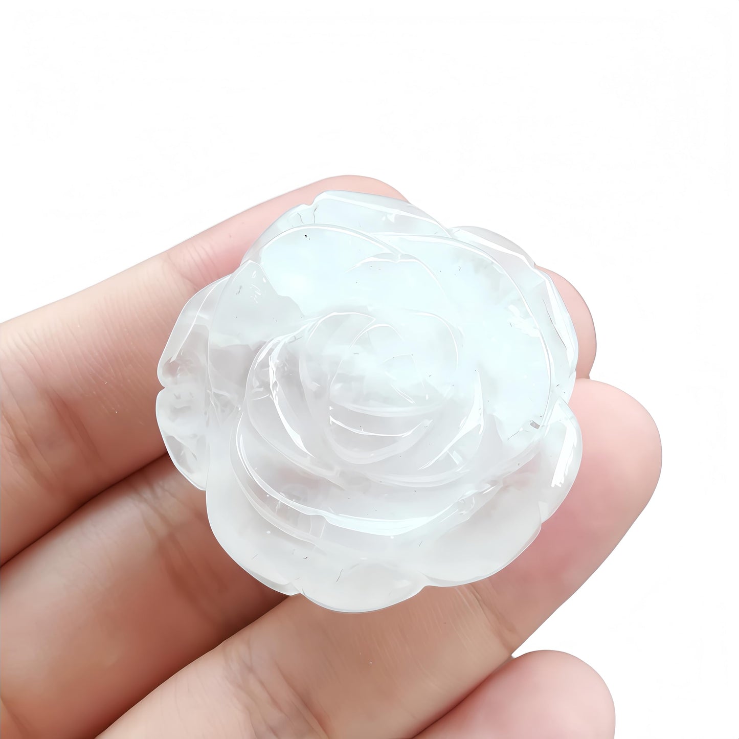 Sunshcat Natural Rock Quartz Crystal Rose Pendant,Three Dimensional Carved Healing Meditation Jewelry Crystals and Healing Stone Figurine,Suitable for DIY Jewelry Making and Valentine's Day Gift