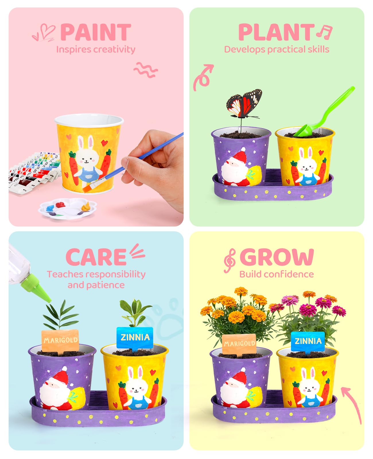 YAUNGEL Paint & Plant Flower Kids Gardening Set, Arts and Crafts for Kids Ages 8-12 Plant Growing Kit with 4 Pots, Easter Birthday Gifts for Girls & Boys Children