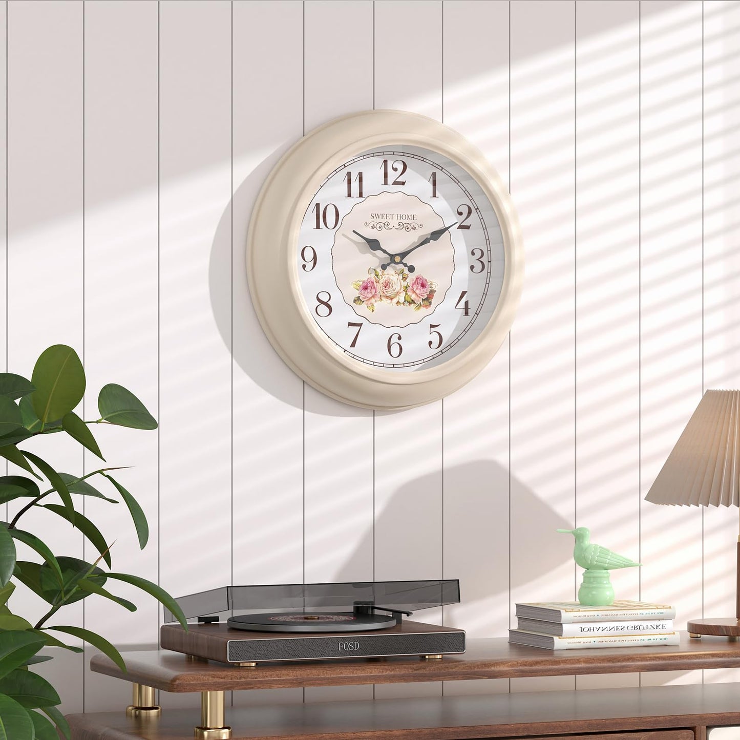 Abdurey Sweet French Rose Style Wall Clock, Battery Operated Silent, Creamy White Decorative Wall Clocks for Living Room, Farmhouse, Bedroom, Bathroom, Dining Room 11.5"