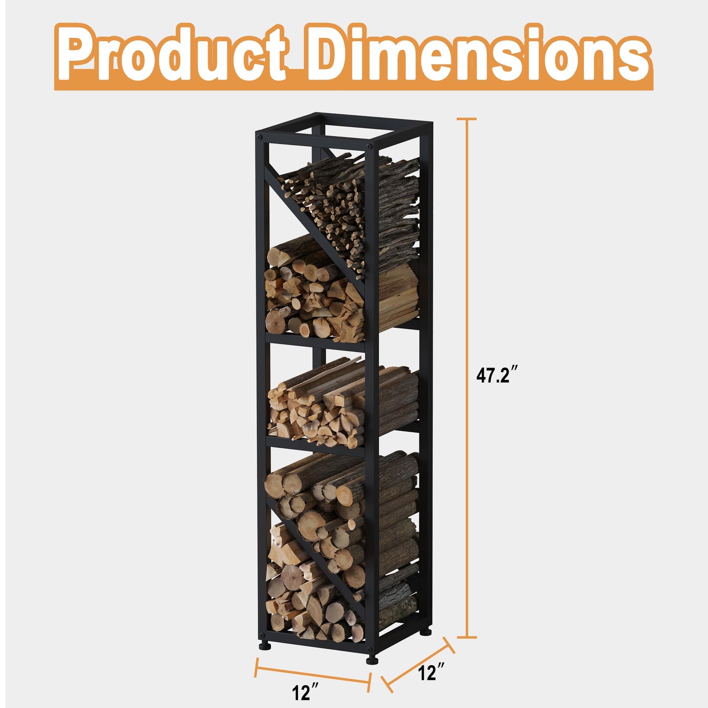 Wakeyard 47 Inch Tall Indoor Firewood Rack Outdoor, 5-Tier Functional Fireplace Log Holder, Heavy Duty Metal Firewood Storage Rack, Decorative Log Organizer, Anti-Rust Coating, Adjustable Pads