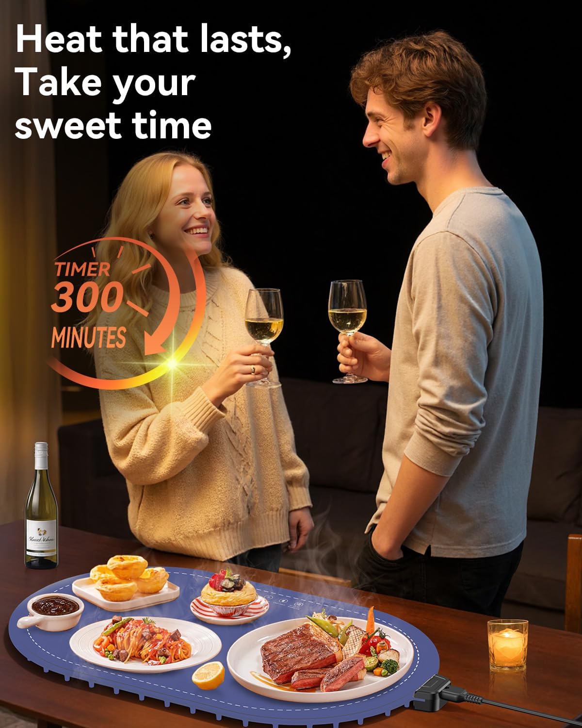 Food Warming Mat for Table & Buffet, Fast Heating Serving Tray with Adjustable Temperature & Timer, Foldable Silicone Heating Mat for Family Meals, Parties & Holiday Hosting