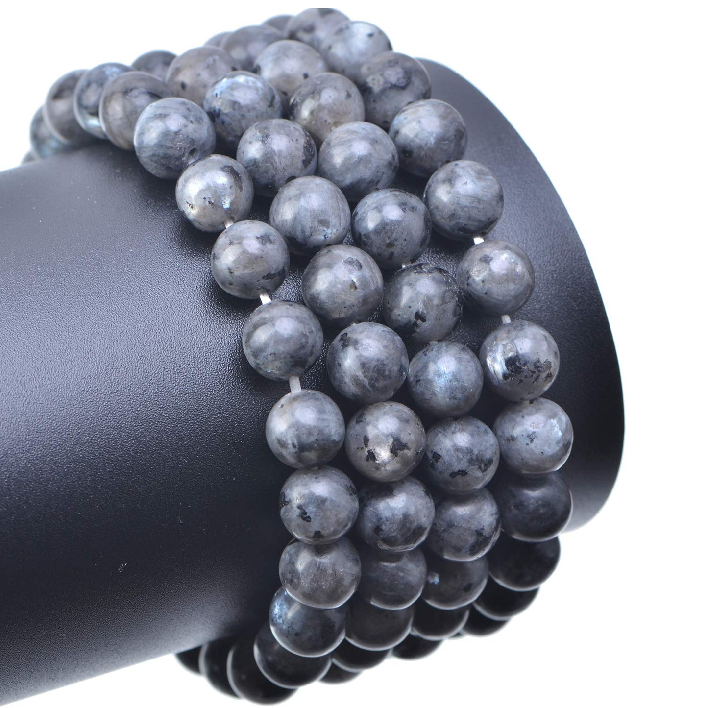 LPBeads 100PCS 8mm Natural Black Larvikite Beads Gemstone Round Loose Beads for Jewelry Making with Crystal Stretch Cord