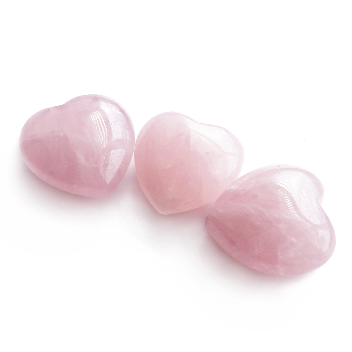 Polar Jade Set of 3 Hand-Carved Natural Rose Quartz Puffy Hearts – Healing Stones for Chakra Energy, Meditation, Massage, and Elegant Decoration