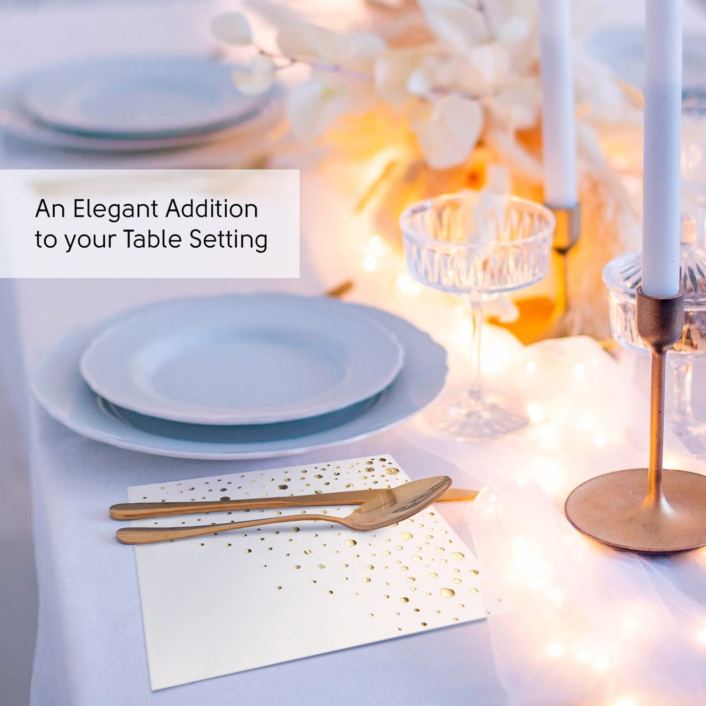 Stylish White and Gold Napkins for Party - 6.5 x 6.5 Inch Gold Lunch Napkins - 50 White&Gold Paper Napkins - 3-Ply Golds Luncheon Napkins - Wedding Napkins or Bridal Shower Napkins