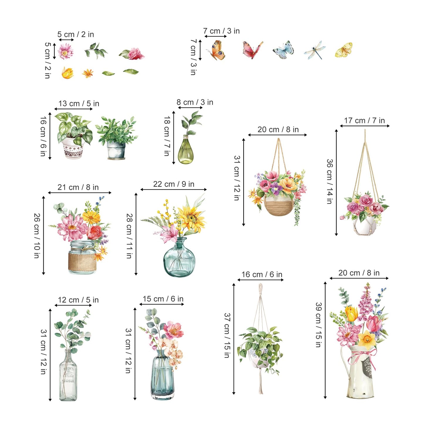 decalmile Potted Plants Window Clings Flowers Plants Easter Window Decals Anti-Collision Glass Doors Window Stickers