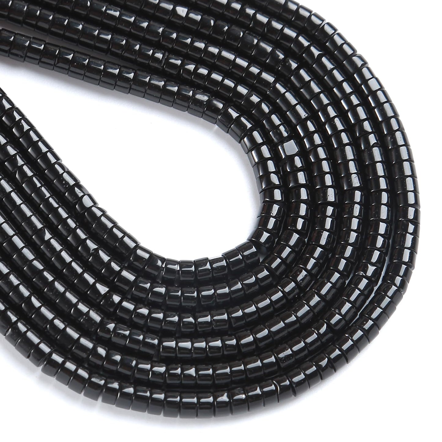 150pcs 2x4mm Natural Black Agates Stone Tube Shape Beads Loose Flat Round Cylinder Flat Spacer Green Stone Beads for Bracelet Earrings Jewelry Making