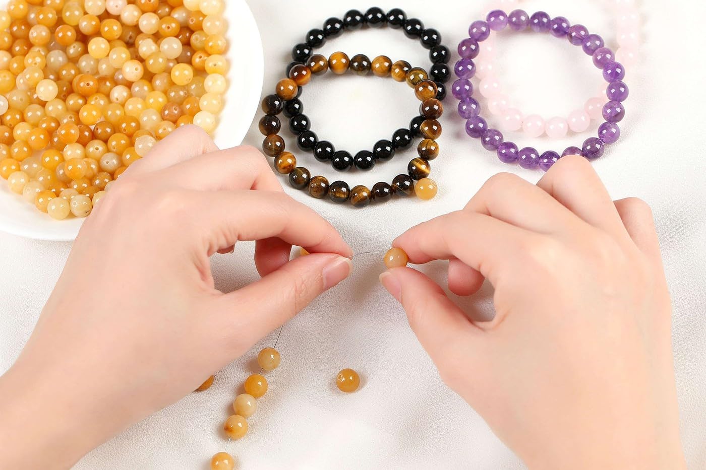 LAIDANLA Yellow Aventurine 8mm Natural Stone Beads Round Loose Gemstone Stone Beads for DIY Bracelet Necklace Earrings Jewelry Making Polishing Genuine Real Beading Crystal 96PCS 2 Strand 32"