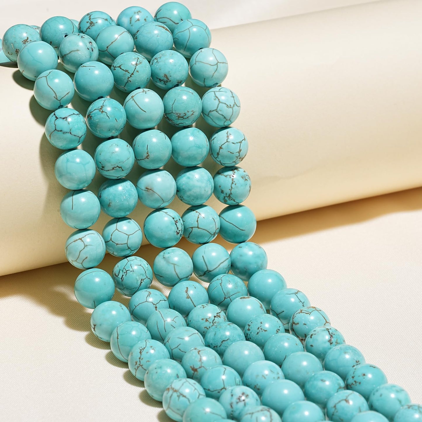 10mm Natural Blue Turquoise Gemstone Beads Polished Round Smooth Stone Beads for Bracelets Jewelry Making 15inch Loose Beads