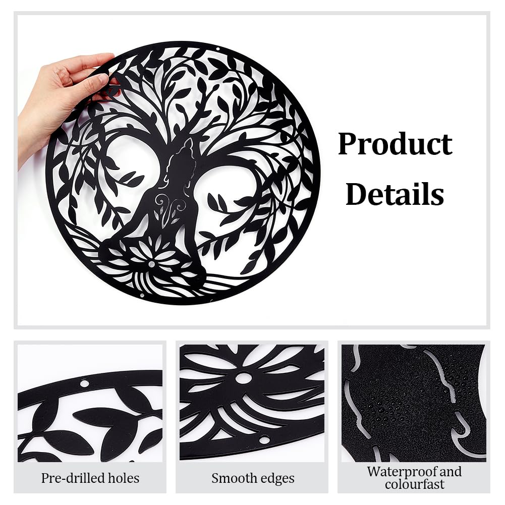 NBEADS Tree of Life and Yoga Metal Wall Art Decor, 11.8" Black Wall Hanging Decor Silhouette Wall Art for Home Bedroom Living Room Bathroom Kitchen Office Hotel Wall Decoration