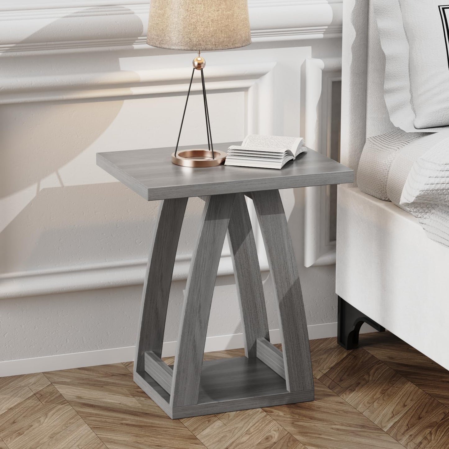 FROMJBEST End Tables Living Room, Side Table Beside Sofa, Nightstand for Bedroom, Couch Side Table with Shelf, Modern End Table for Living Room, Grey End Table
