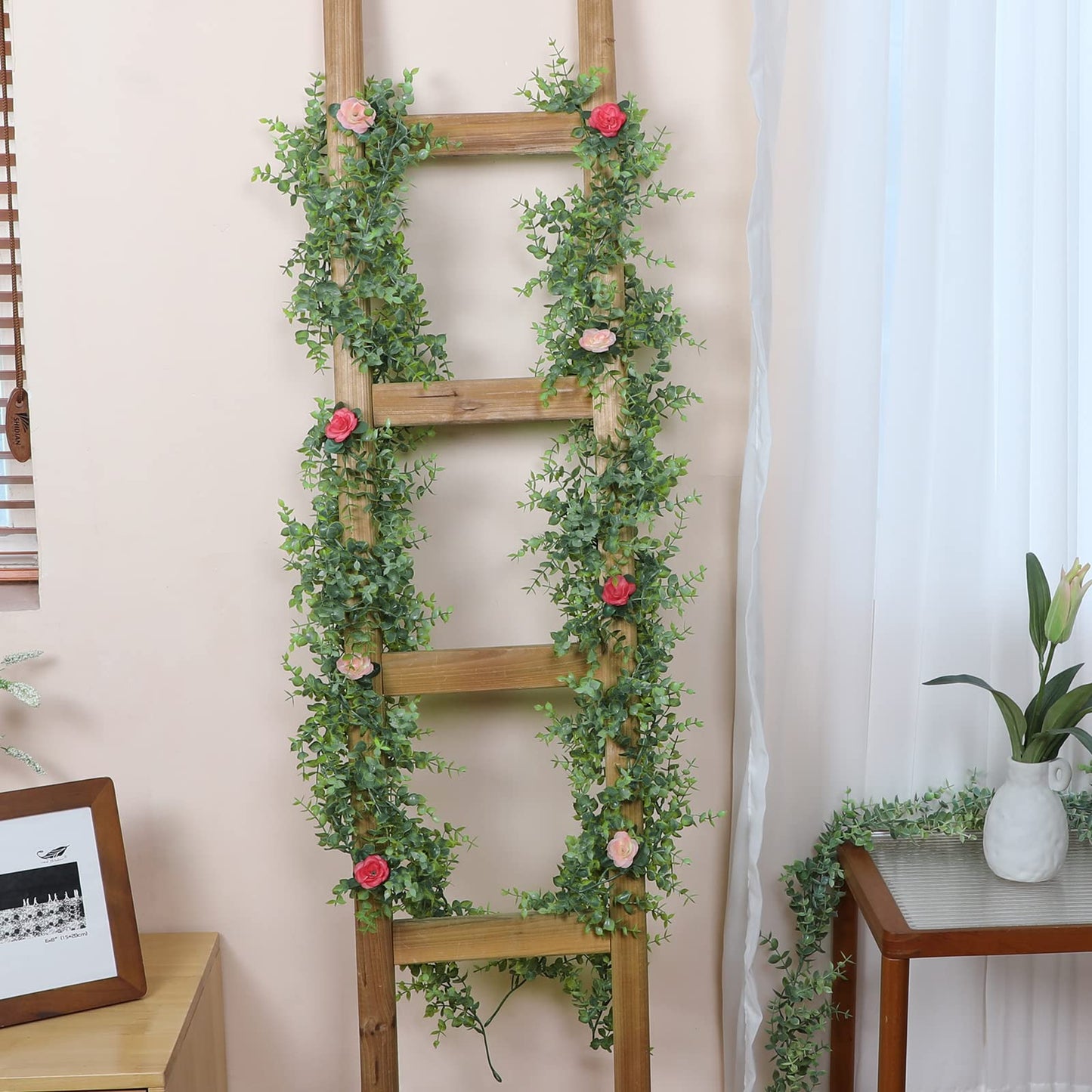 Dolicer 2 Pack Faux Eucalyptus Garland, 12Ft Artificial Vines Fake Hanging Eucalyptus Leaves Greenery Garland for Wedding Backdrop Arch Wall Table Party Indoor Outdoor Decor (Grey Green)