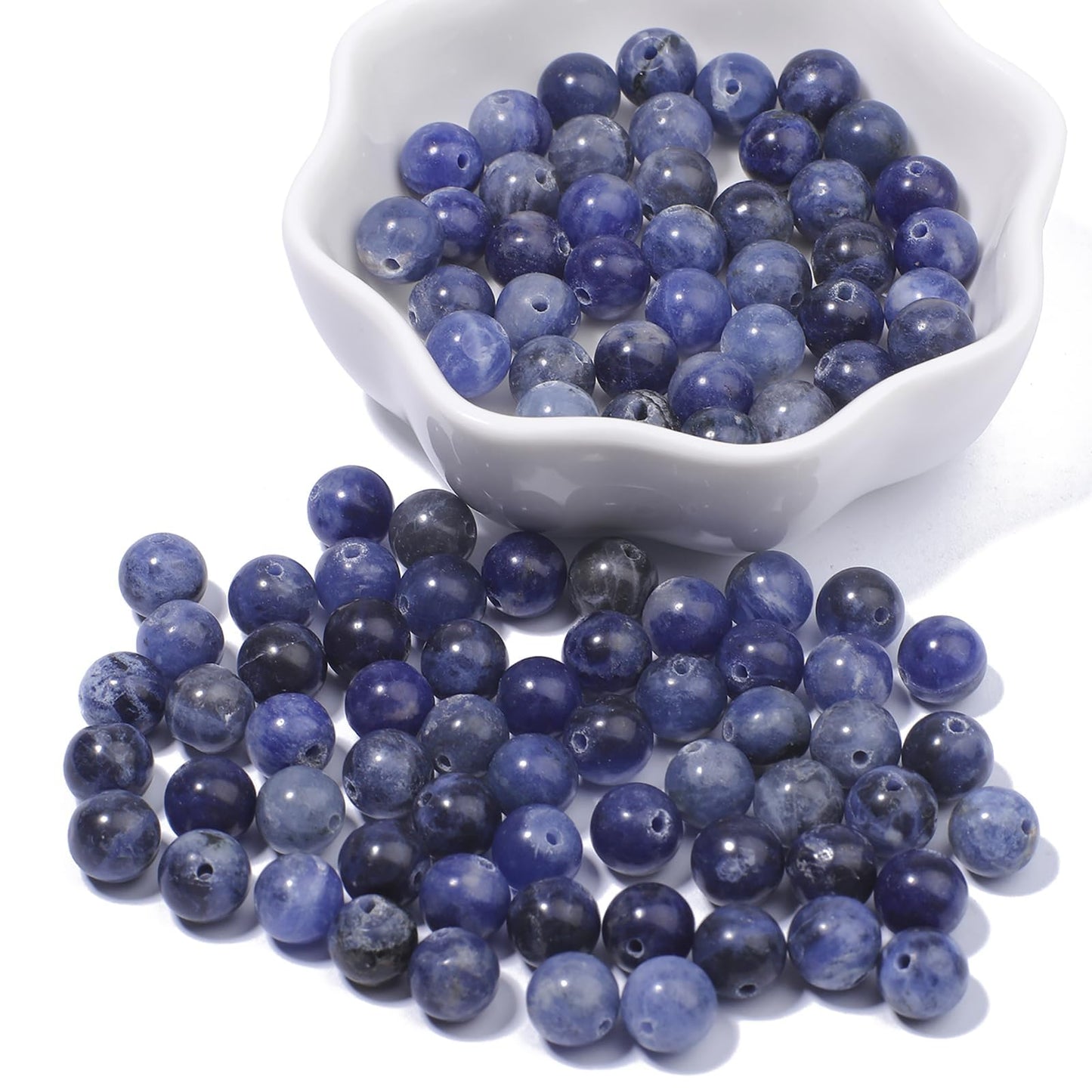NITOPUPU 100Pcs 8mm Natural Smooth Old Sodalite Gemstone Beads Round Loose Stone Beads for Jewerly Making with Crystal Stretch Cord