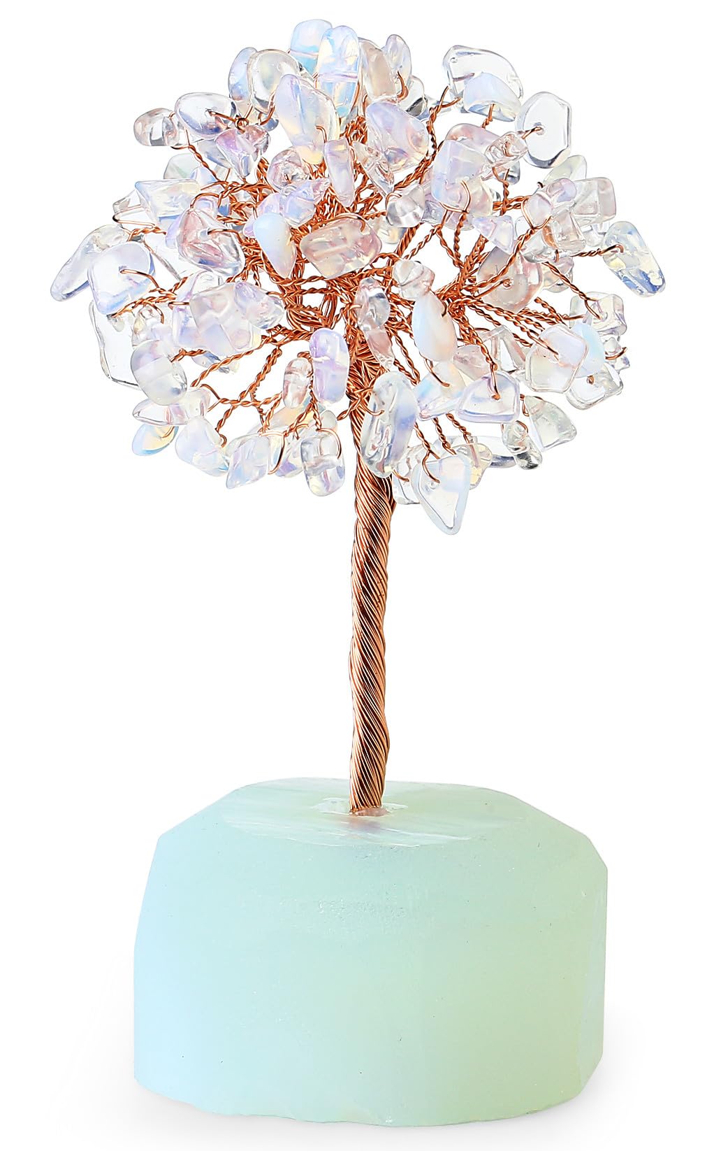 QINJIEJIE Opal Healing Crystals Tree of Life Decor - Natural Crystal Stone Reiki Gemstone White Opalite Base Copper Wire Home Office Decorations Spiritual Feng Shui Gift