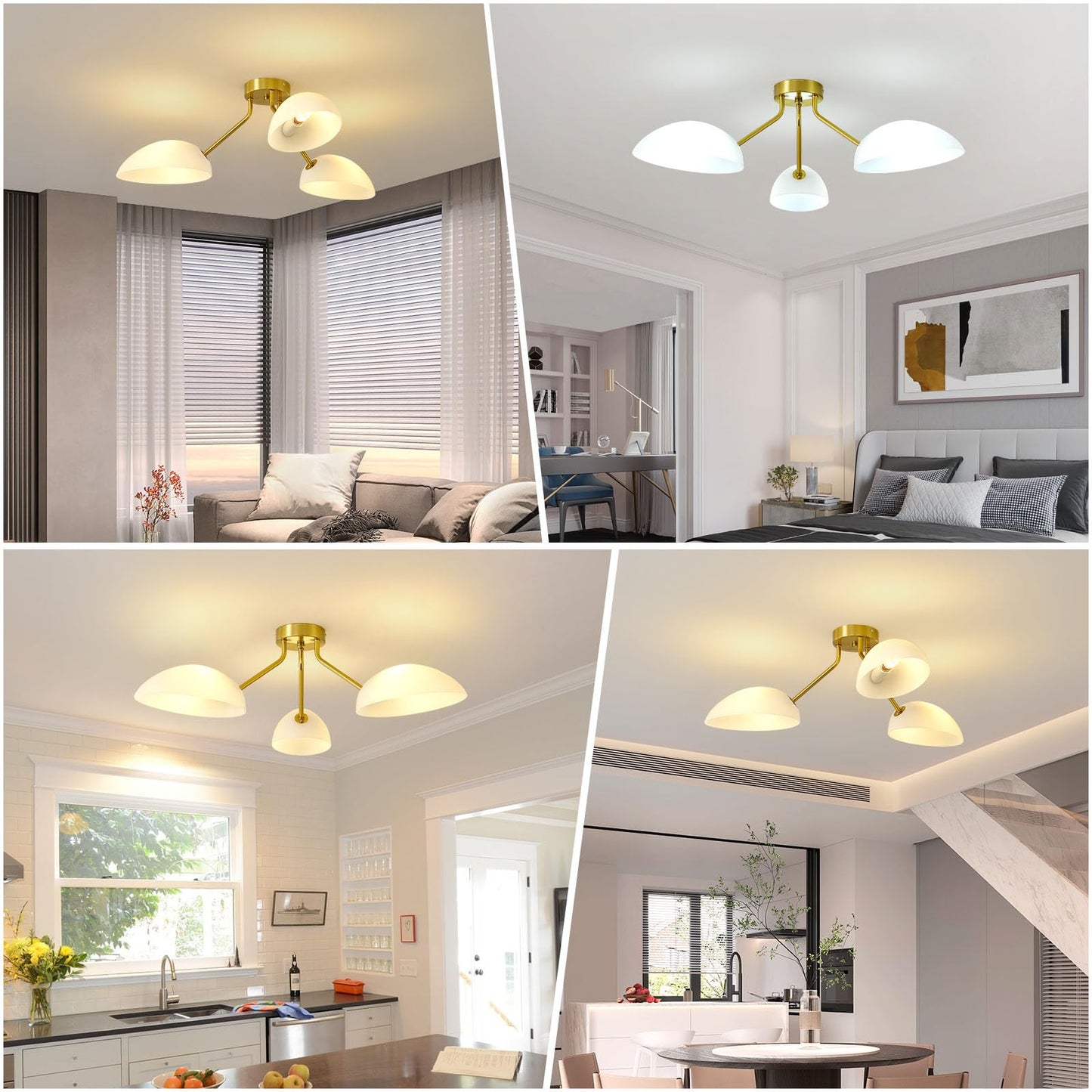 XIAOQIWU 31.5”Gold-Plated Modern Ceiling Light Chandelier Light Fixture for Bedroom and Living Room Ceiling - Adjustable Light and Color with Acrylic lampshade - Sputnik Ceiling Light