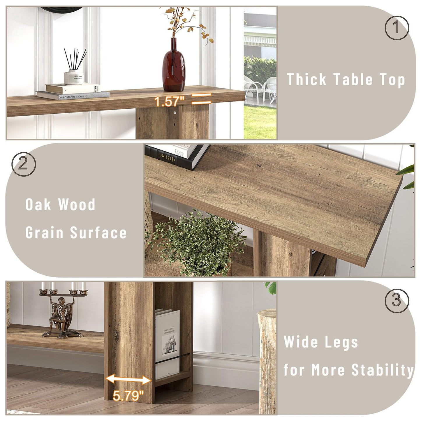 FOLUBAN 53 Inch Long Entryway Table, 2-Tier Wood Console Table with Storage Side Shelves, Farmhouse Sofa Table for Living Room, Narrow Hallway Foyer Table Behind Couch for Home Decor, Rustic Oak