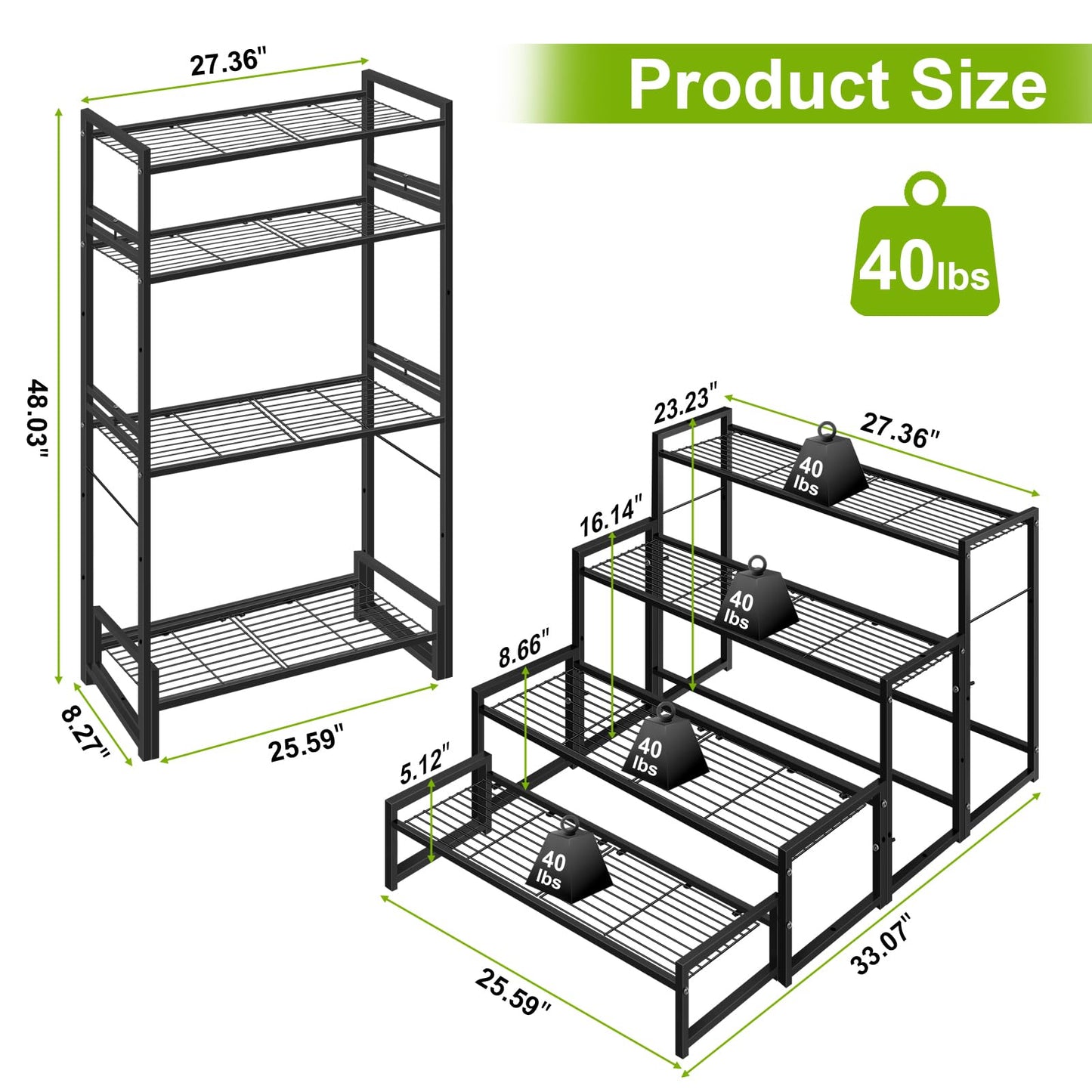 Meyoppm 4 Tier Metal Plant Stand Indoor Outdoor, Ladder Flower Pot Holder Plant Stands, Stackable Heavy Duty Tall Plant Shelf Flower Pot Holder for Garden, Display Rack