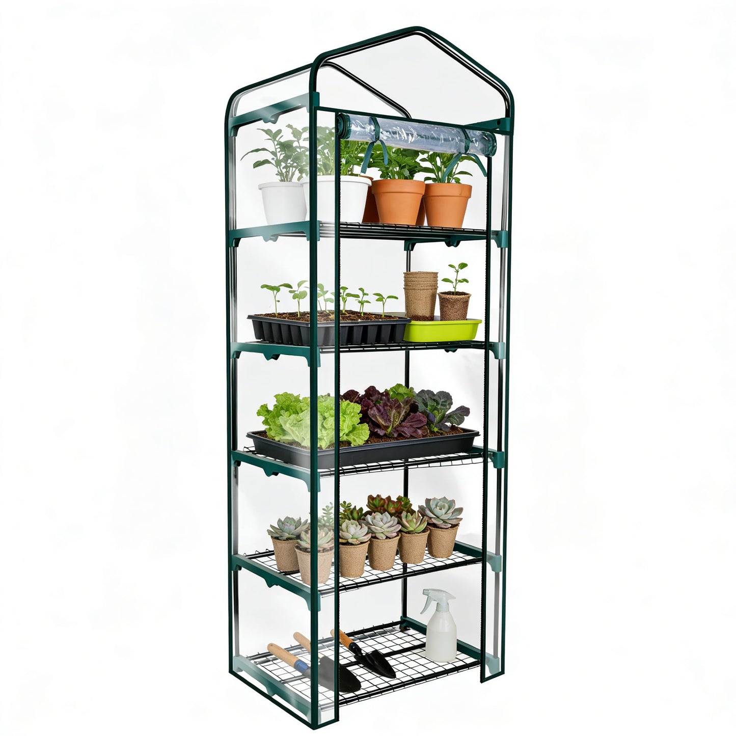 Worth Garden 5 Tier Mini Greenhouse - 75'' H x 27'' L x 19'' W - Sturdy Portable Gardening Shelves with PVC Cover - Small Porch Green House for Growing Plants Flowers Indoor & Outdoor