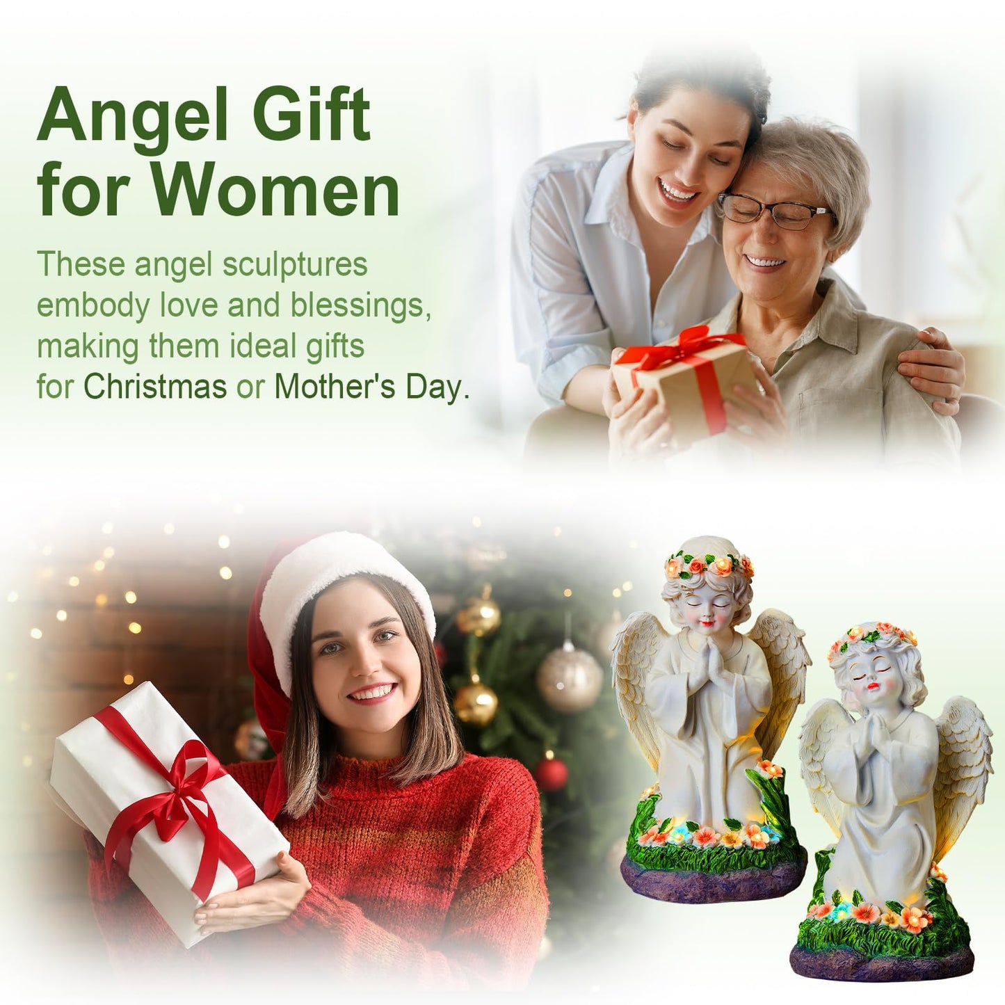 Amyhill 2 Pack Angel Garden Decor Statue Solar Outdoor Figurine Angel Gifts for Women Mom Grandma Light up Cherub Ornaments Outside Yard Lawn Patio Porch Sculpture Decorations